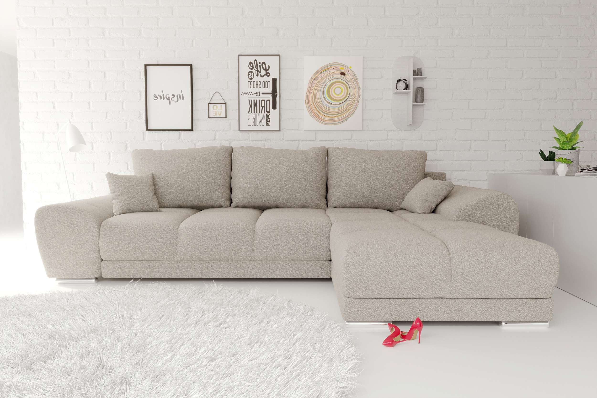 99rooms Ecksofa Antalya, Sofa L-Form, Eckcouch, mit abnehmbaren Kissen, Schlaffunktion, Strukturstoff NEVE