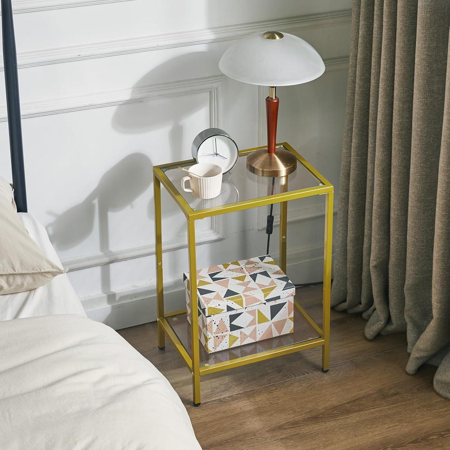 LuxusKollektion Beistelltisch Beistelltisch Quadratischer Couchtisch Metallrahmen gehärtetes Glas – Bild 4 von 5