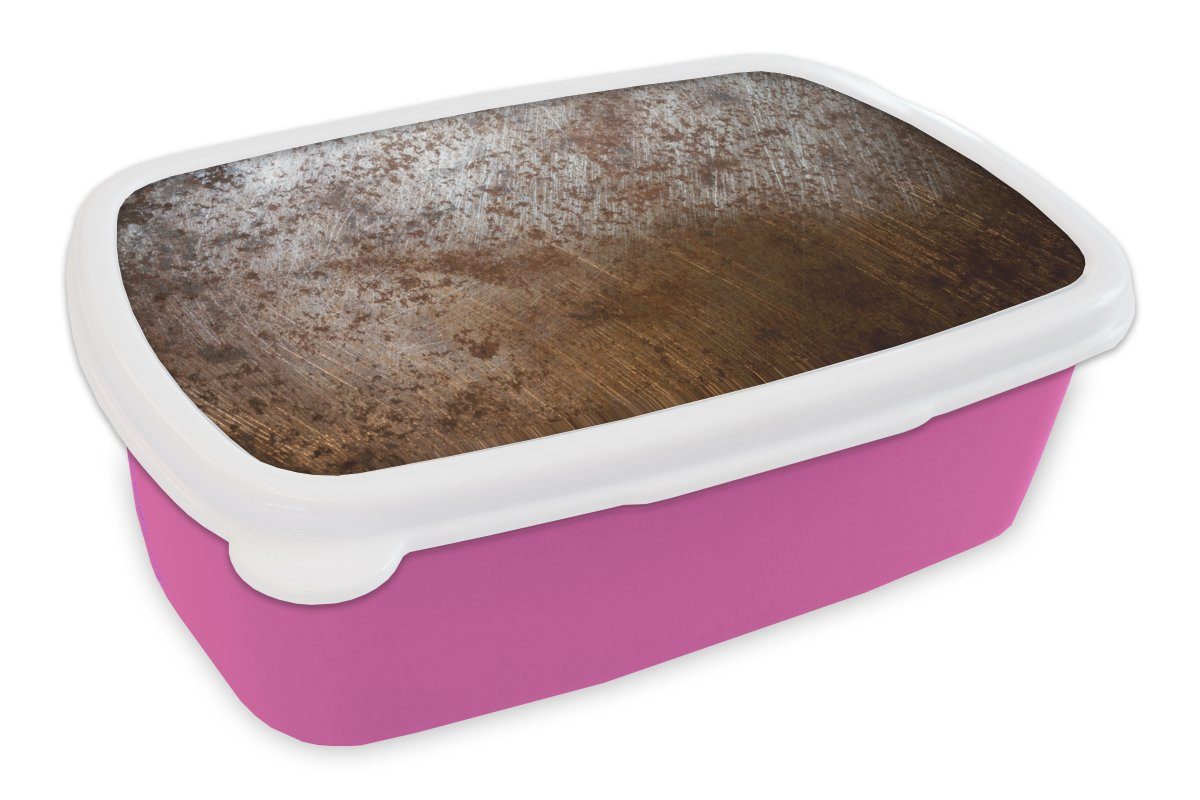 MuchoWow Lunchbox Rost - Silber - Metall, Kunststoff, (2-tlg), Brotbox für Erwachsene, Brotdose Kinder, Snackbox, Mädchen, Kunststoff rosa | Lunchboxen