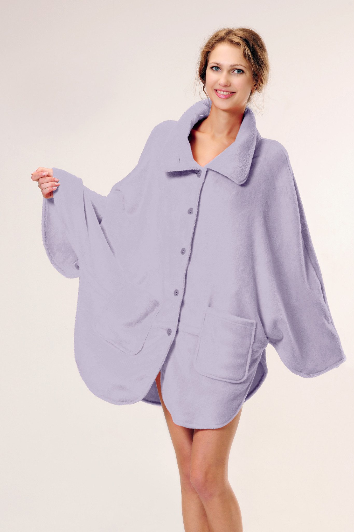 M-Diamant Morgenmantel Bademantel Morgenmantel Kuscheliger Fleece-Poncho günstig online kaufen