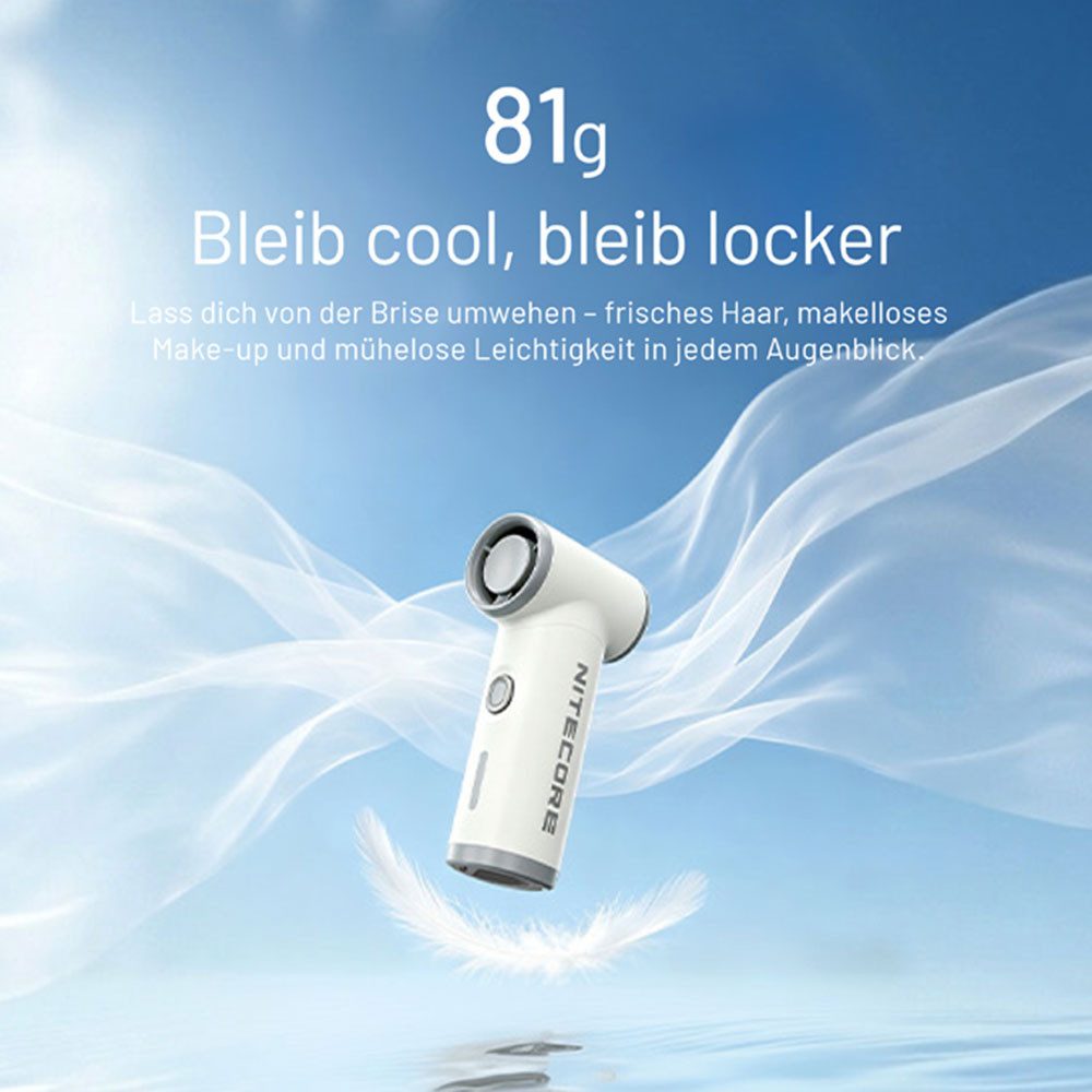 Nitecore Handventilator NEF NANO Mini-Handventilator - Grauer Handlüfter, starker Luftstrom