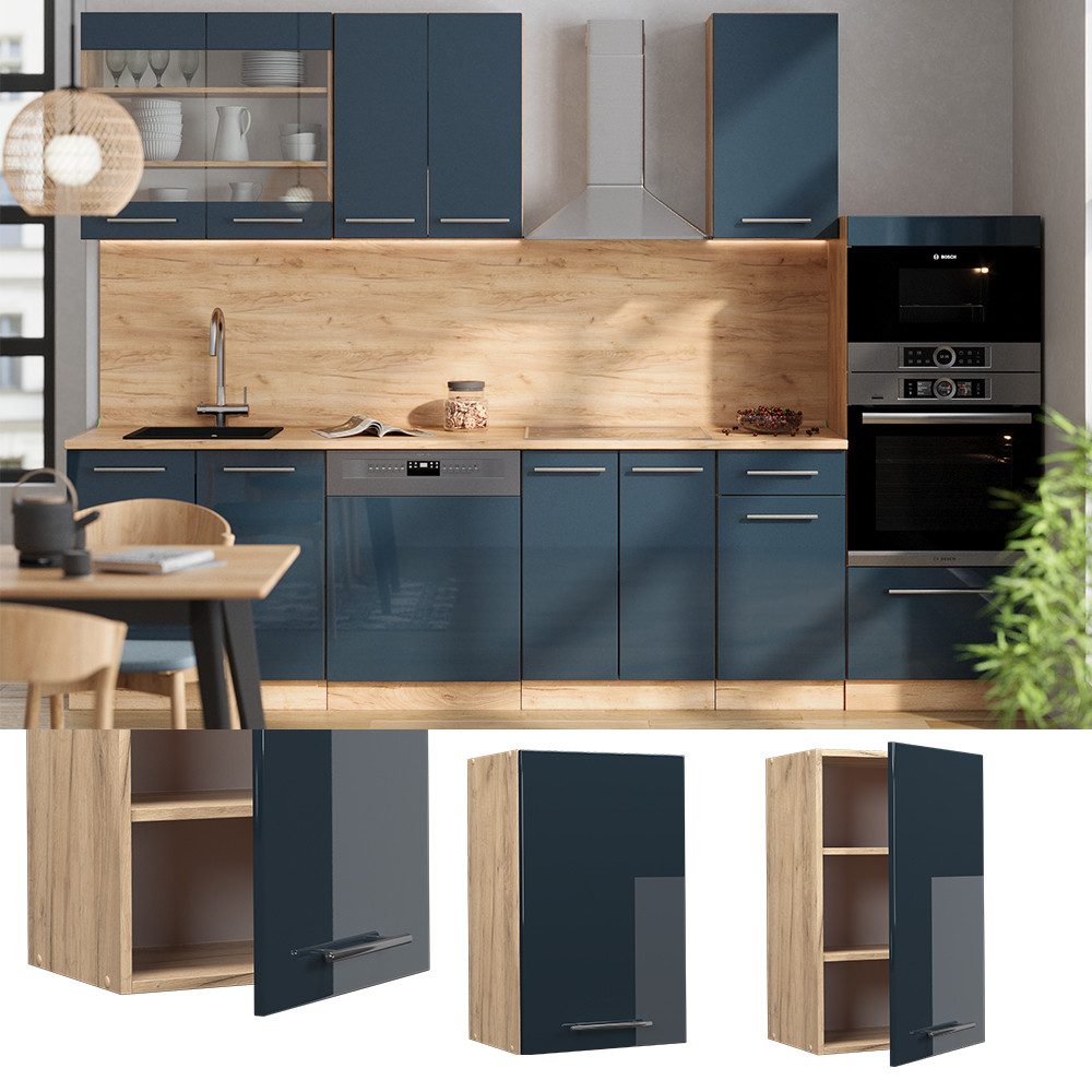 Vicco Hängeschrank Fame-Line, Dunkelblau Hochglanz/Goldkraft Eiche, günstig online kaufen