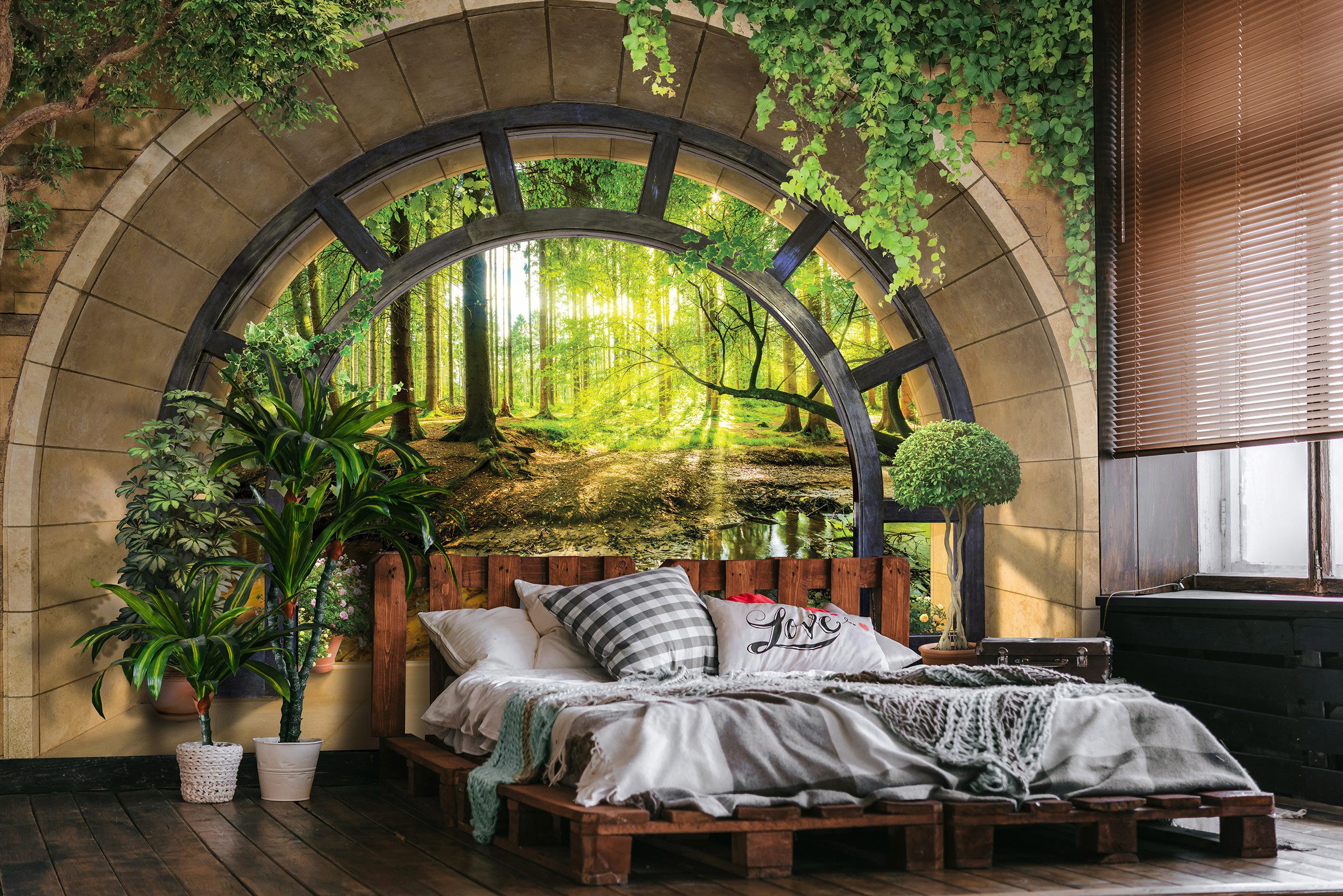 Wallarena Fototapete 3D EFFEKT Fenster Wald Natur Landschaft Wohnzimmer ode günstig online kaufen