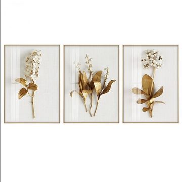 TPFLiving Kunstdruck (OHNE RAHMEN) Poster - Leinwand - Wandbild, Nordic Art - Goldene 3-D Blumen - (11 Motive in 5 verschiedenen Größen zur Auswahl - Bilder Wohnzimmer), Farben: Gold, Weiß - Größe: 21x30cm