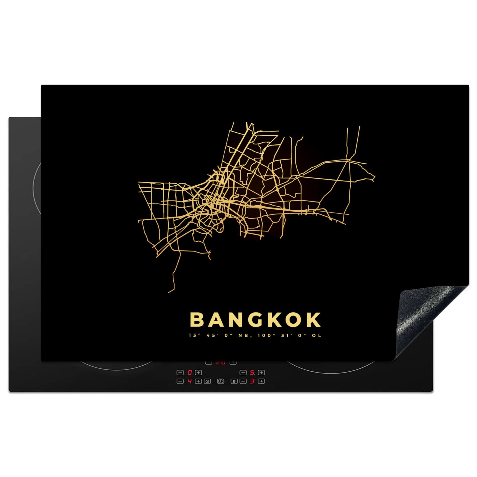MuchoWow Herdblende-/Abdeckplatte Bangkok - Thailand - Jahrgang - Karte, Vinyl, (1 tlg), 81x52 cm, Induktionskochfeld Schutz für die küche, Ceranfeldabdeckung