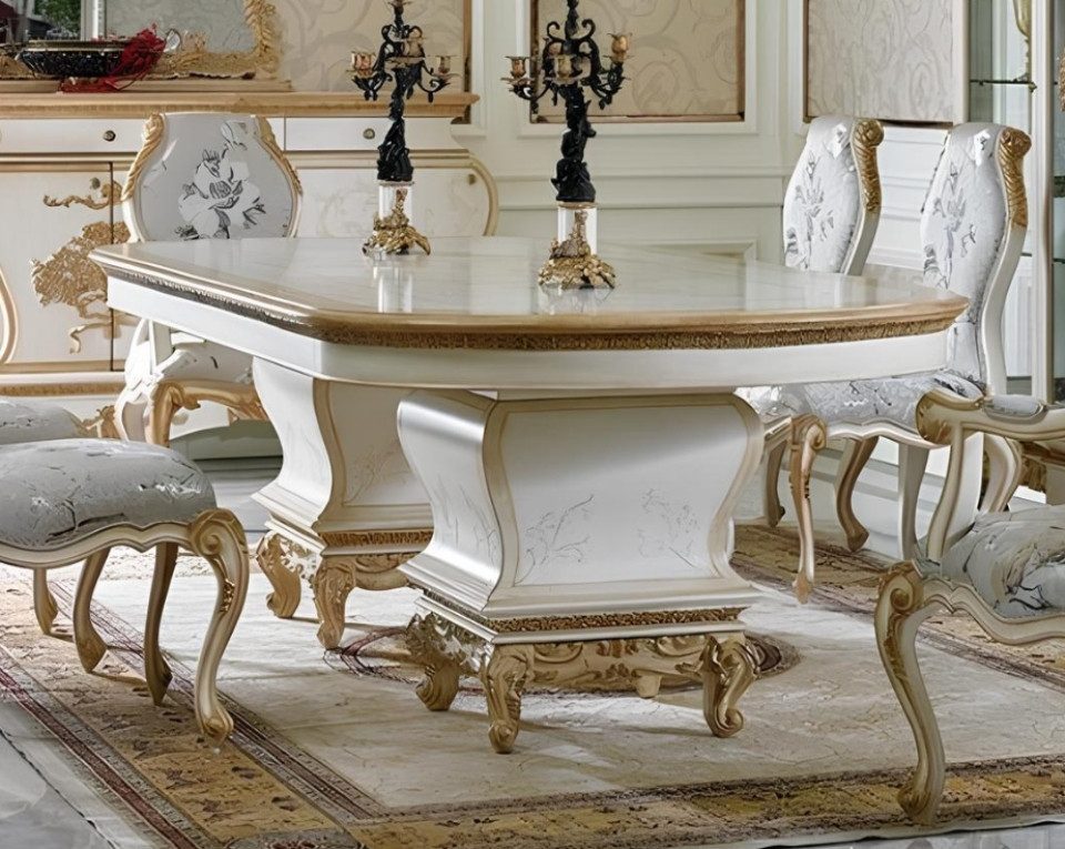 Xlmoebel Esstisch Designer Barock-Esszimmergarnitur mit edlen Stühlen und Tisch (YB E67 SERIE Esstisch 6 Stuehle), Hergestellt in Europa