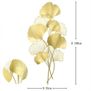 Vicbuy Wanddekoobjekt 3D Ginkgo Wanddekoration aus Metall, Ginkgo Blätter Wandskulptur (Schmiedeeisen Wandverzierung, Wanddeko, Wandkunst, Wandmalerei, für Wohnzimmer, Schlafzimmer, Esszimmer, Moderne Deko)