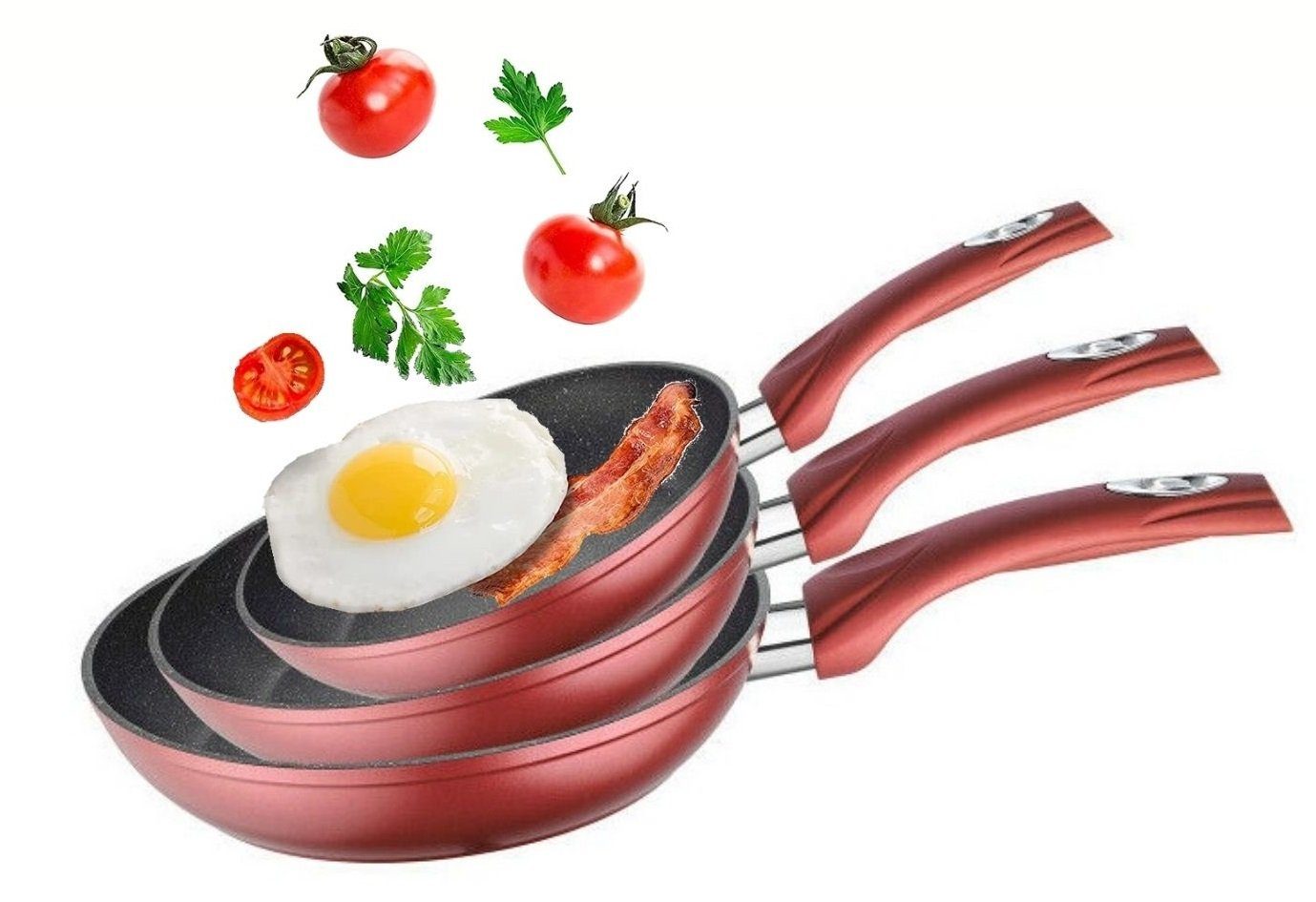 Cheffinger Pfannen-Set 3er Pfannenset Induktion Set Antikratz Bratpfannen Pfanne Antihaft Induktions-Bratpfanne ø 20 cm, ø 24 cm, ø 28 cm, (3-tlg) rot