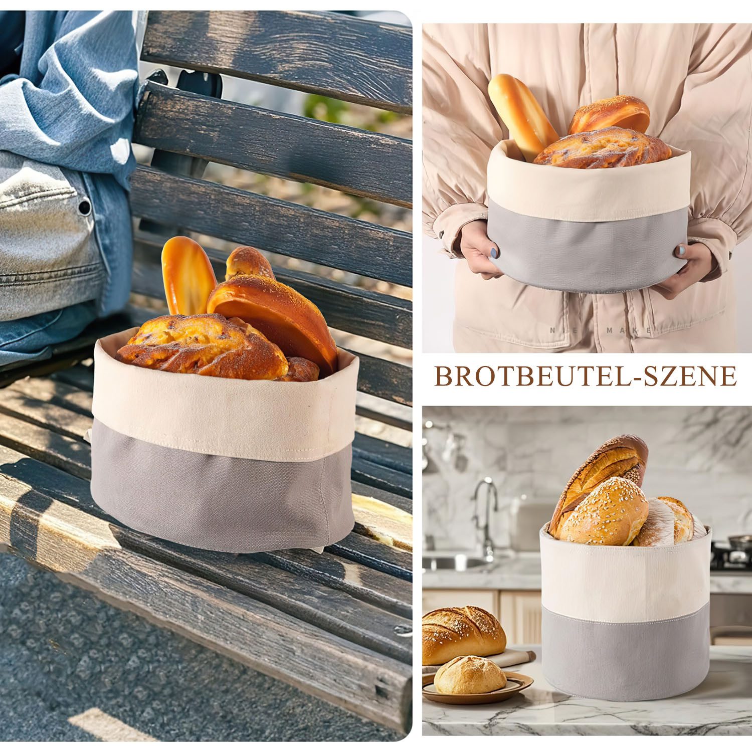 SURFOU Brotkorb Stoff Brotbeutel 25 x 22.5 cm Einfach zu Tragen Brötchenkorb, (Wiederverwendbare Brottasche Brotsack zum Frischhalten), für Backwaren, Getreide, – Bild 4 von 5