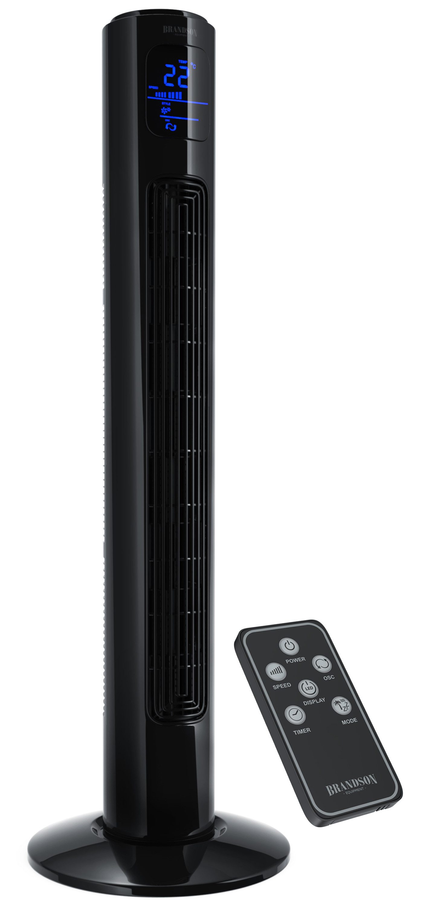 Brandson Turmventilator Oszillation 65°, Timer, Fernbedienung, Standventilator 96cm, Schwarz, Preisträger 2025, mobiler Lüfter leise, 4 Lüftungs-Modi, GS-Geprüft