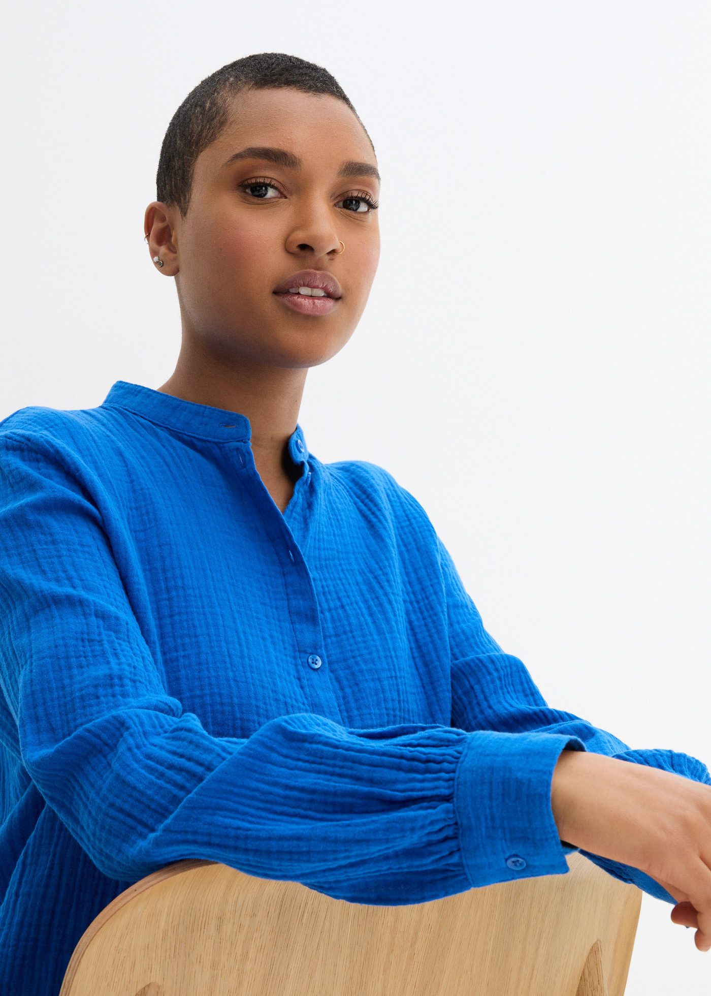 bonprix Langarmbluse Oversize-Passform, mit Seitenschlitzen, aus Musselin