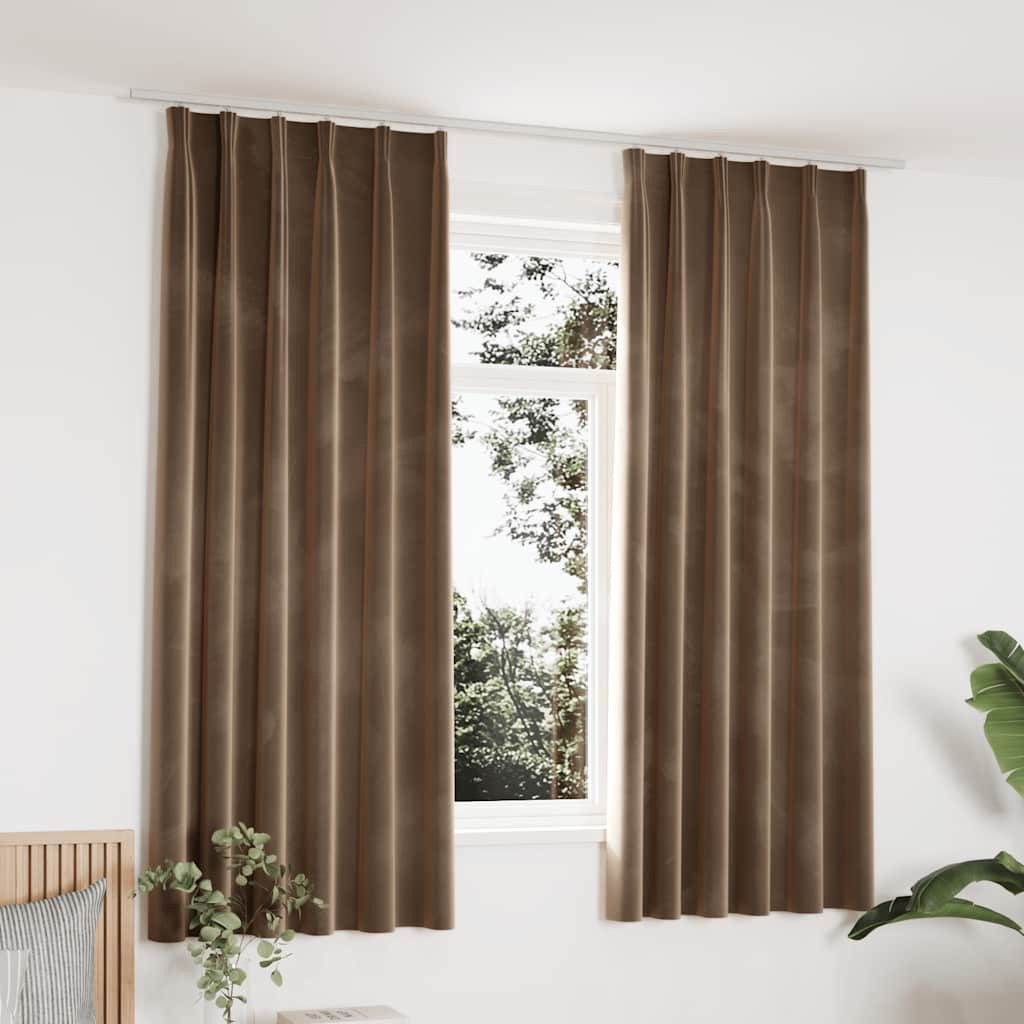 furnicato Vorhang Samtvorhänge 140 x 175 cm Beige mit Metallhaken, 2er-Set, Maschinenwaschbare Gardinen, lichtfilternd für das Schlafzimmer
