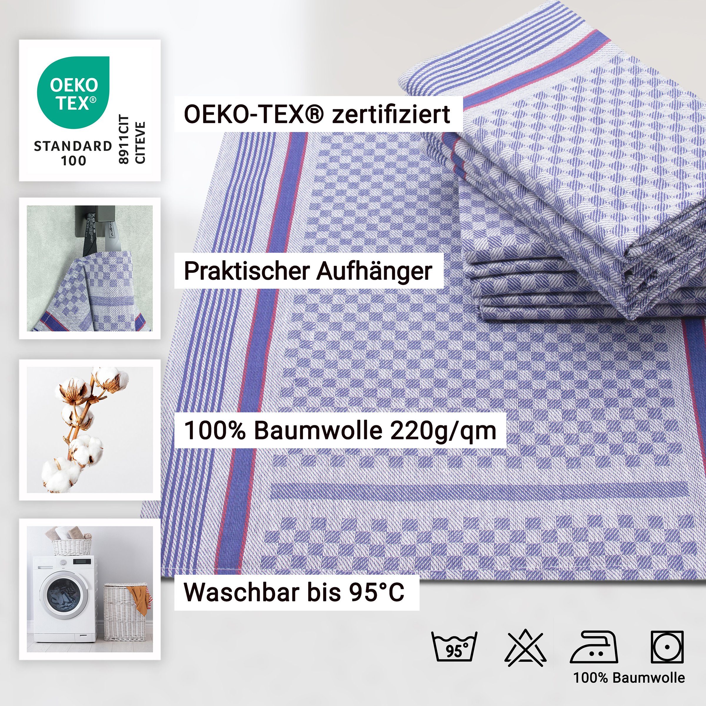 ZOLLNER Geschirrtuch, (Spar-Set, 10-tlg), 50 x 100 cm, 100% Baumwolle, vom Hotelwäschespezialisten