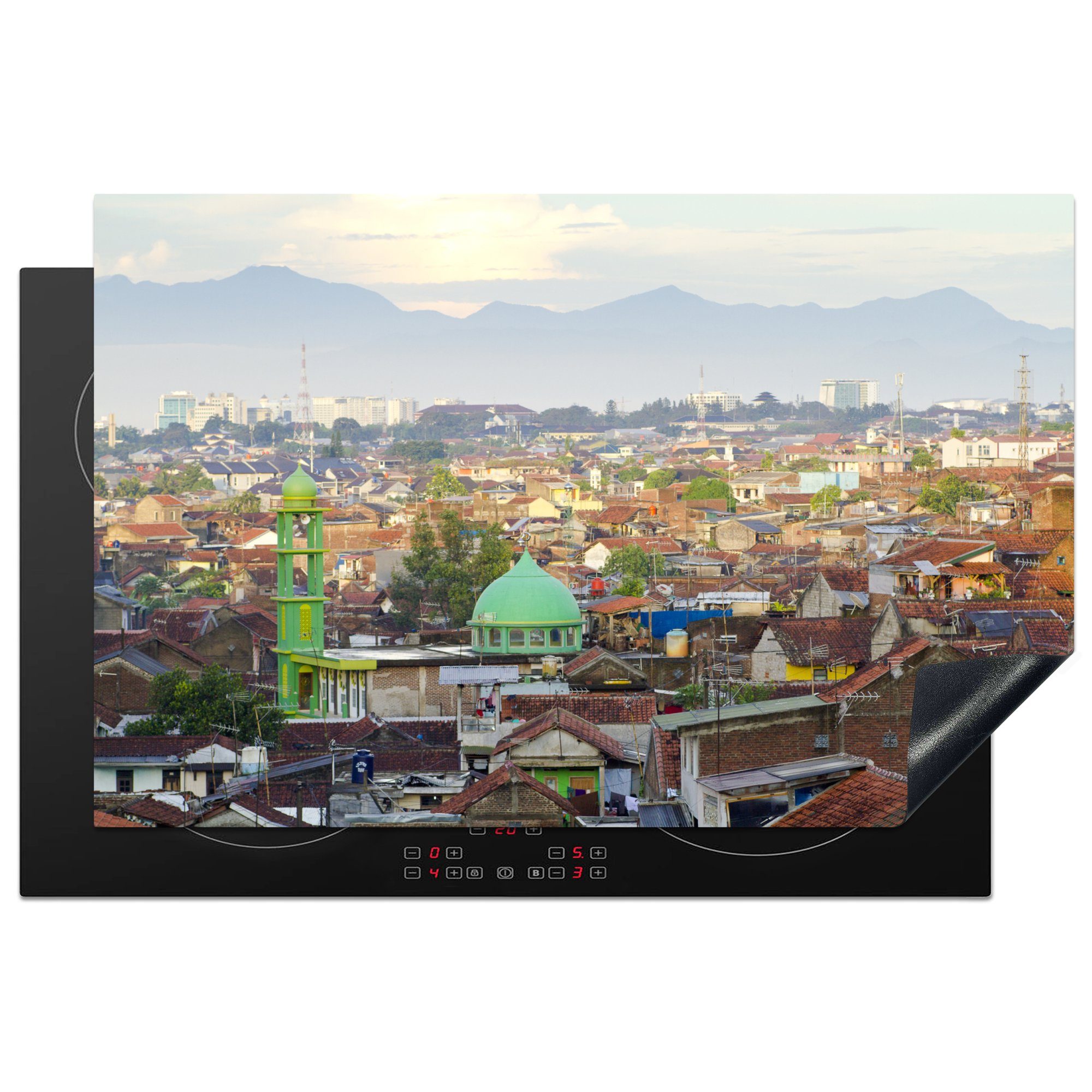 MuchoWow Herdblende-/Abdeckplatte Luftaufnahme von Bandung in der Nähe der Insel Java in Indonesien, Vinyl, (1 tlg), 81x52 cm, Induktionskochfeld Schutz für die küche, Ceranfeldabdeckung