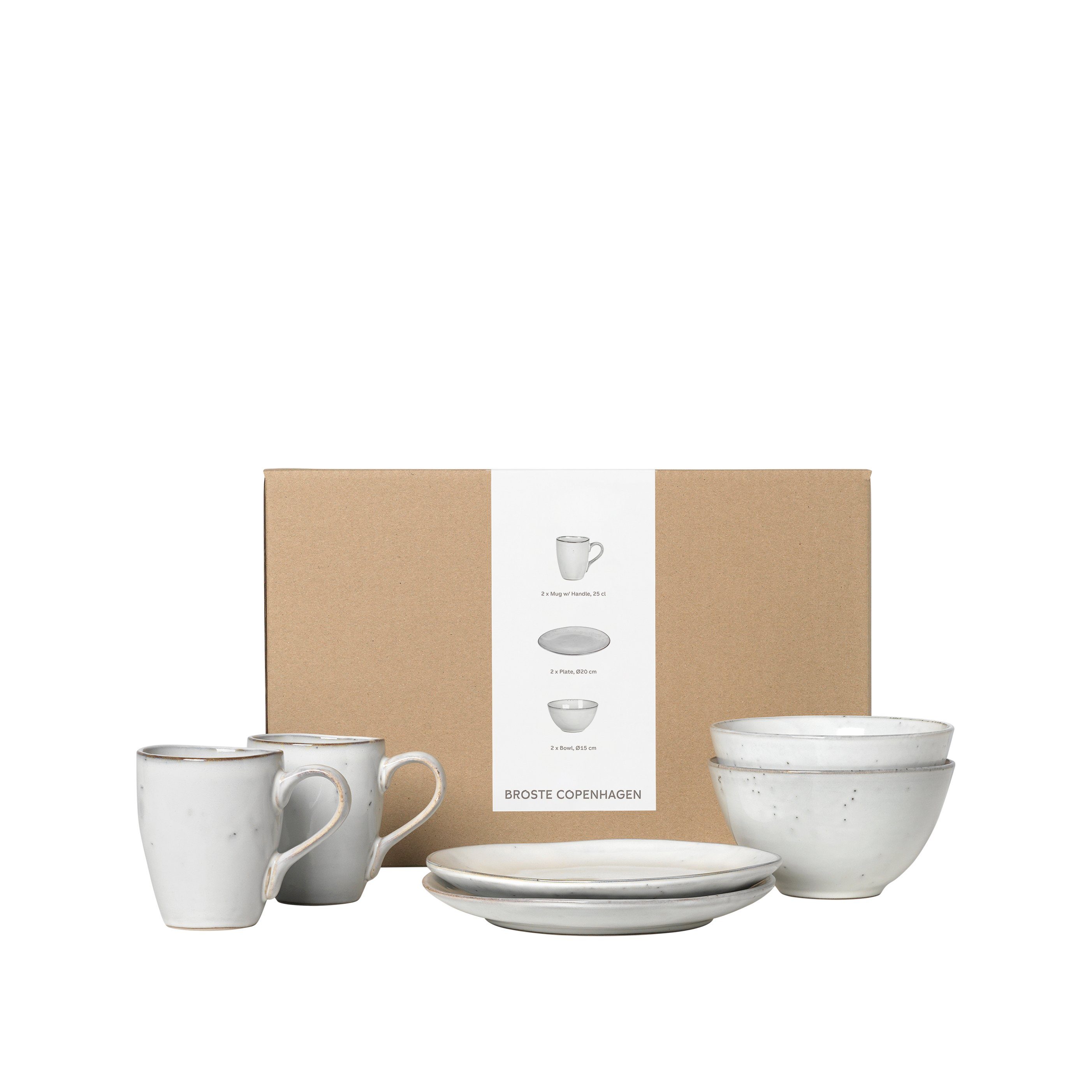 Broste Copenhagen Geschirr-Set Broste Copenhagen Nordic Sand Breakfast set for Two (6-tlg), 2 Personen, Steingut