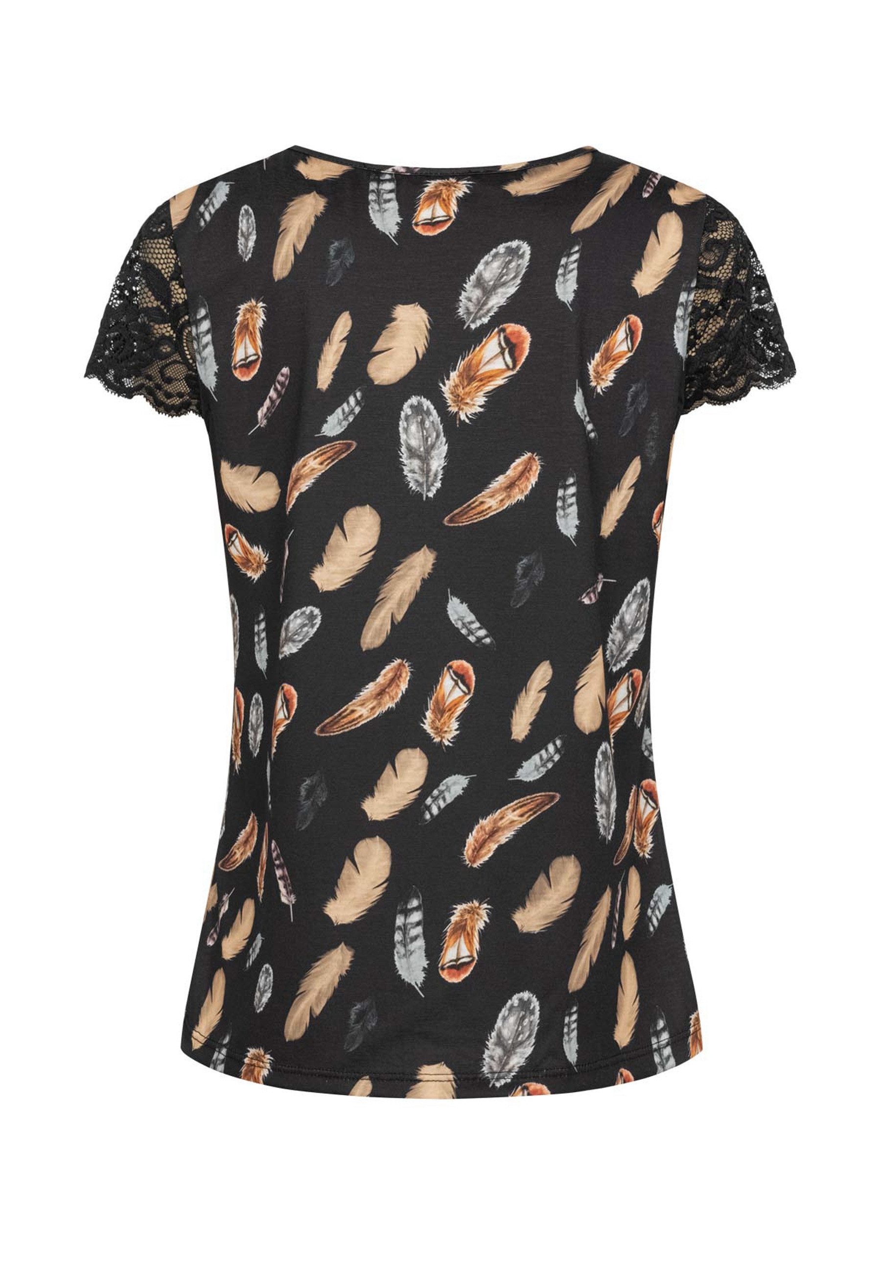CLOUD 5IVE T-Shirt CLOUD 5IVE T-Shirt mit V-Neck und Spitzenansatz (1-tlg)