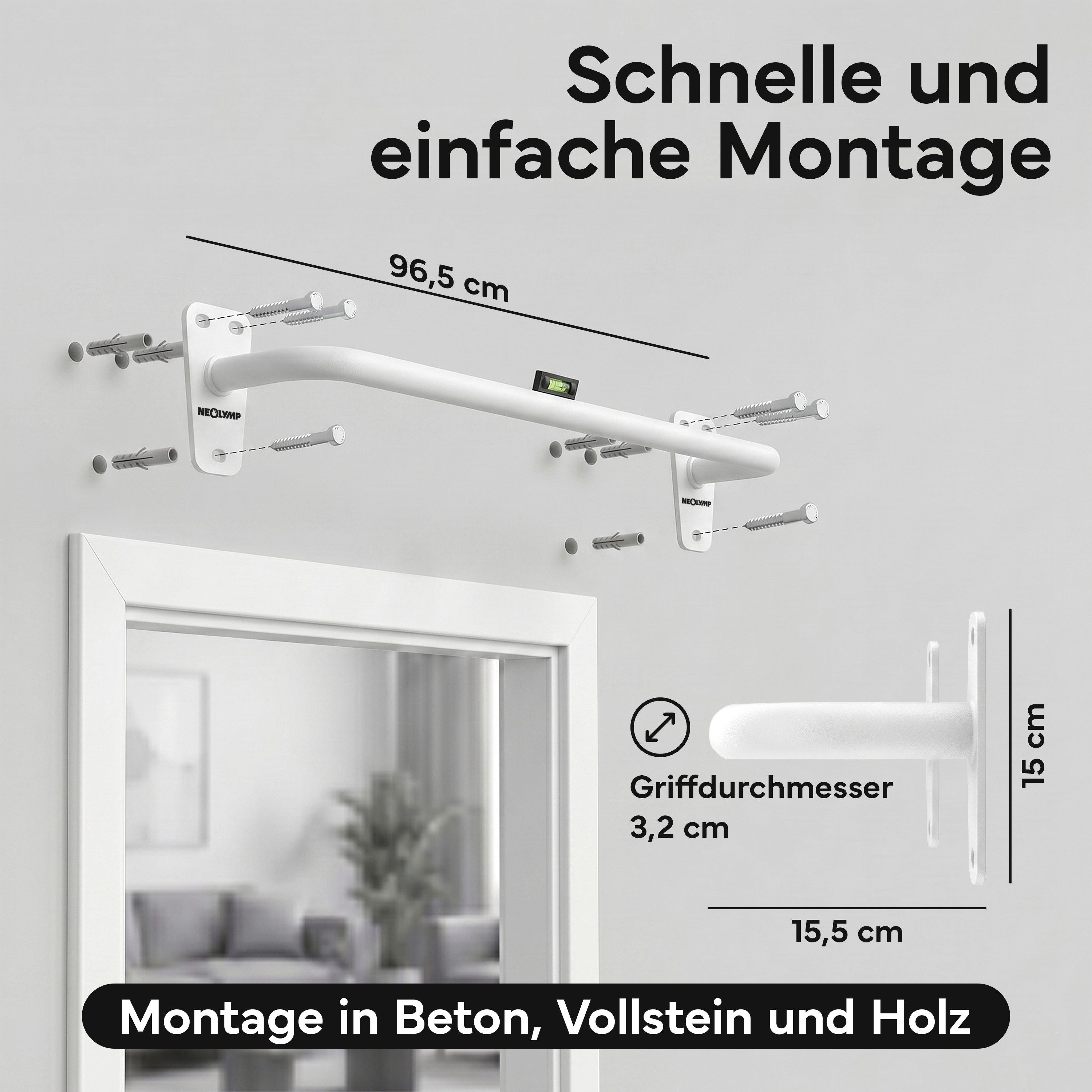 NEOLYMP Klimmzugstange Klimmzugstange Wandmontage bis 200 kg – Pull Up Bar Stahl, Bis 200 kg belastbar und aus Massive Stahlkonstruktion