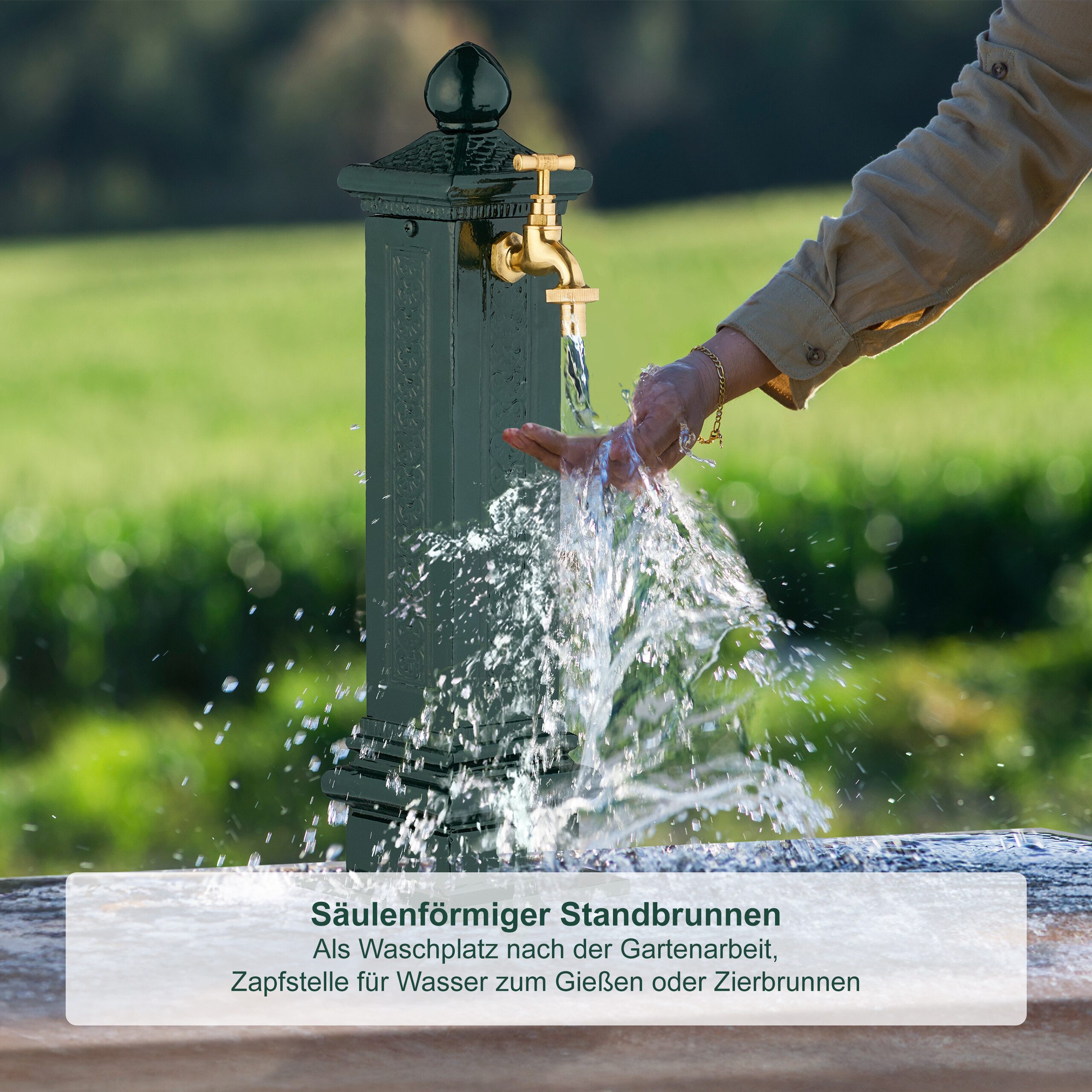 relaxdays Gartenbrunnen Standbrunnen antik 47 cm, 14 cm Breite, (1 tlg), grün – Bild 3 von 5