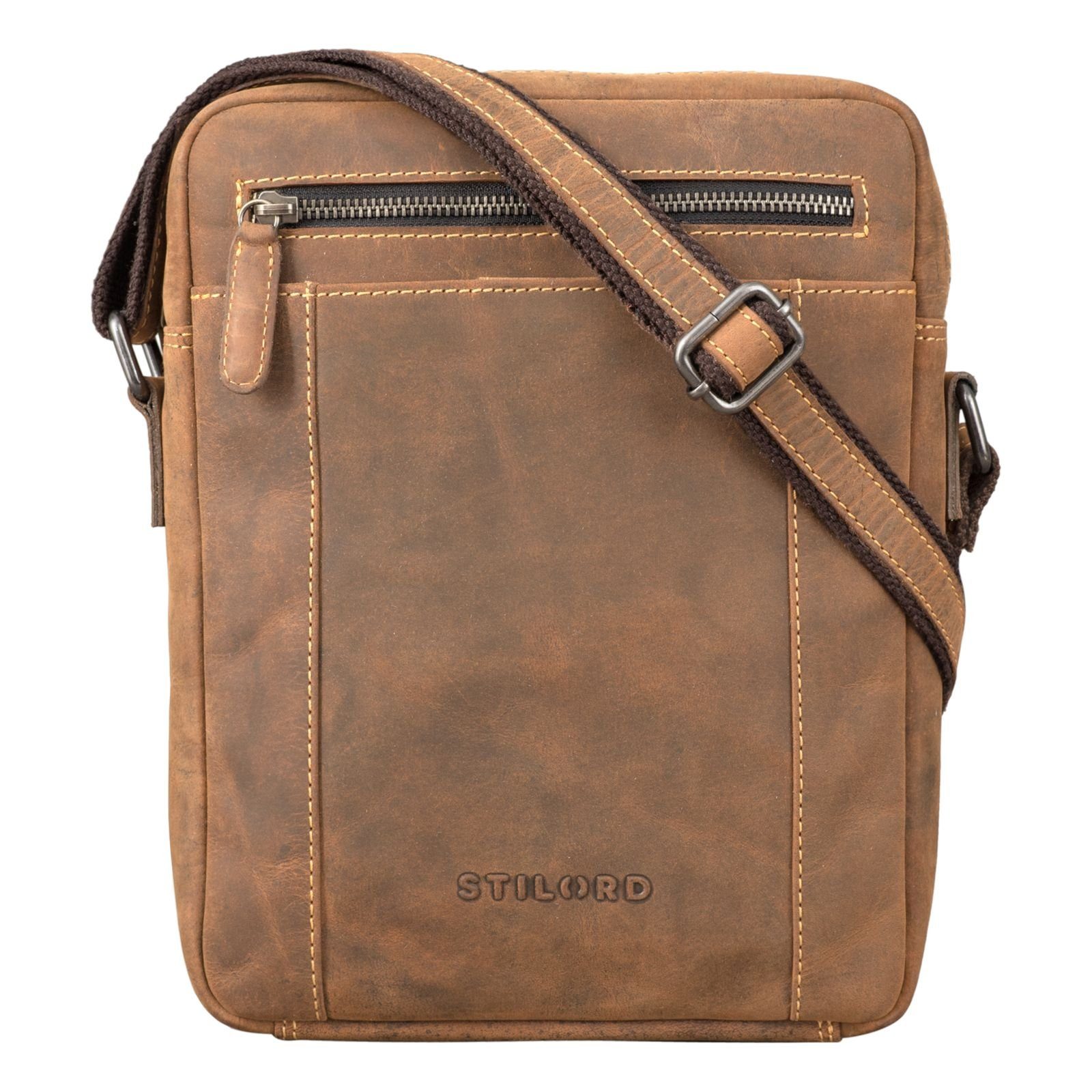 STILORD Messenger Bag "Fox" Herrentasche Leder Vintage Messenger Bag tan - dunkelbraun
