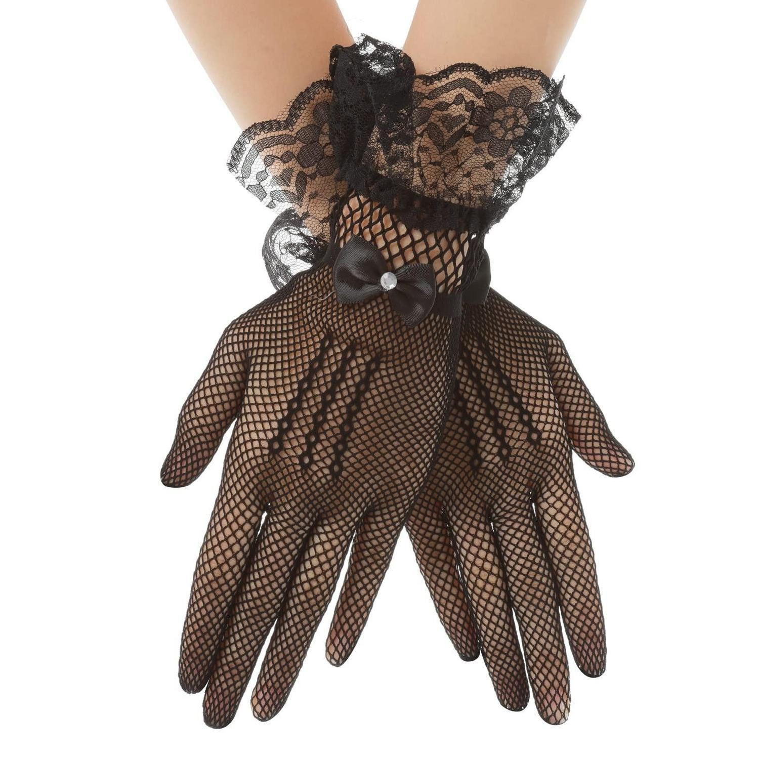 LuxusKollektion Abendhandschuhe Spitzenhandschuhe Damen schwarz Halloween 80er (1-St)