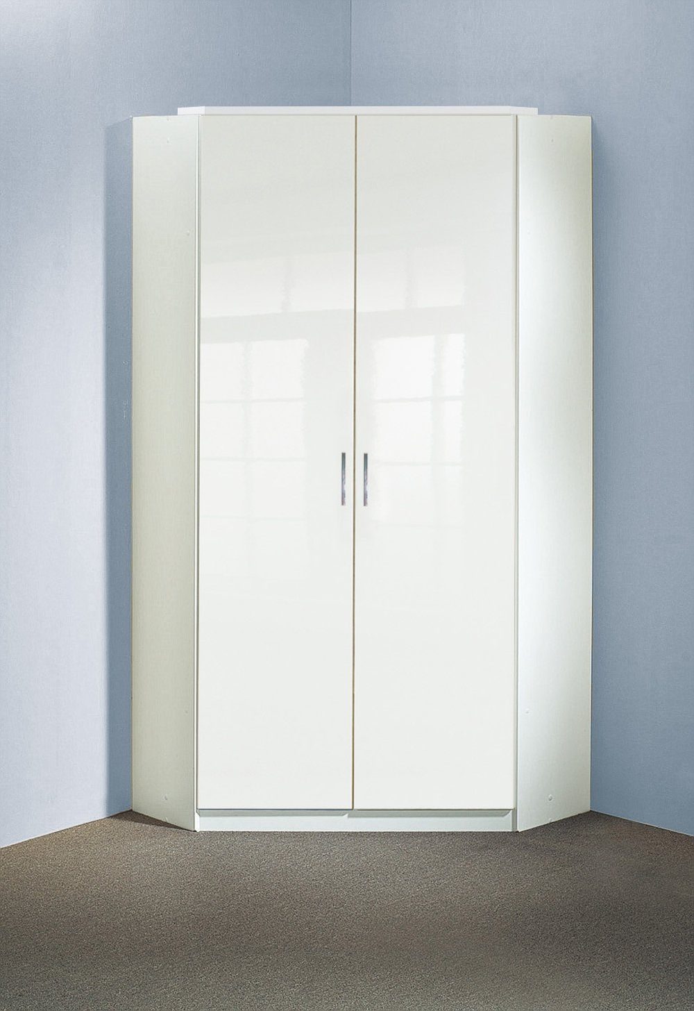 freiraum Eckkleiderschrank Clack in HOCHGLANZ LACK WEISS - 95x198x95cm (BxHxT)