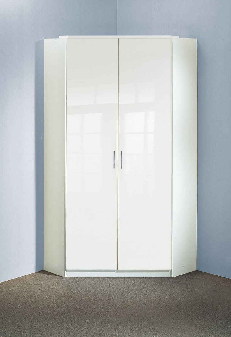 freiraum Eckkleiderschrank Clack in HOCHGLANZ LACK WEISS - 95x198x95cm (BxHxT)