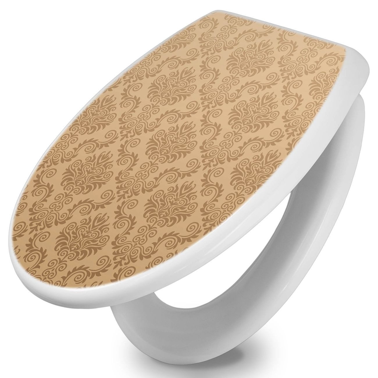 banjado WC-Sitz mit Absenkautomatik Motiv Tapete Beige (umweltfreundliches Material, integrierte Scharniere), 44,5 x 37 x 5 cm