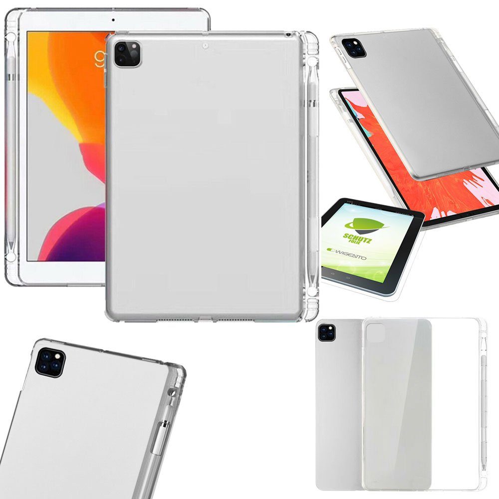 Wigento Tablet-Hülle Für Apple iPad Pro 12.9 2020 / 2021 Transparent Schock  Hülle mit Stift Öffnung Tablet Tasche Cover + H9 Hart Glas
