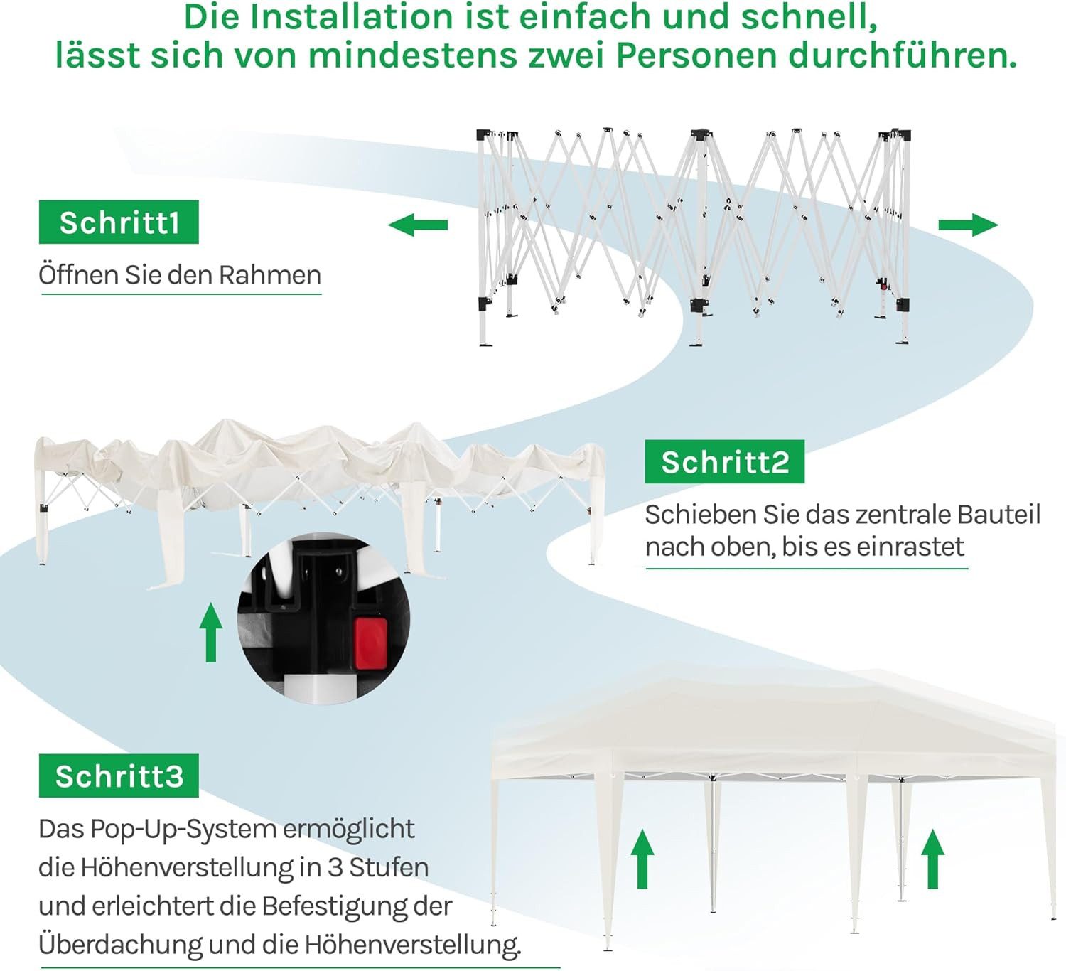 EUGAD Pavillon, mit 6 Seitenteilen, 6 Seitenwände, mit Fenster Reißverschlüsse, wasserdicht Winterfest