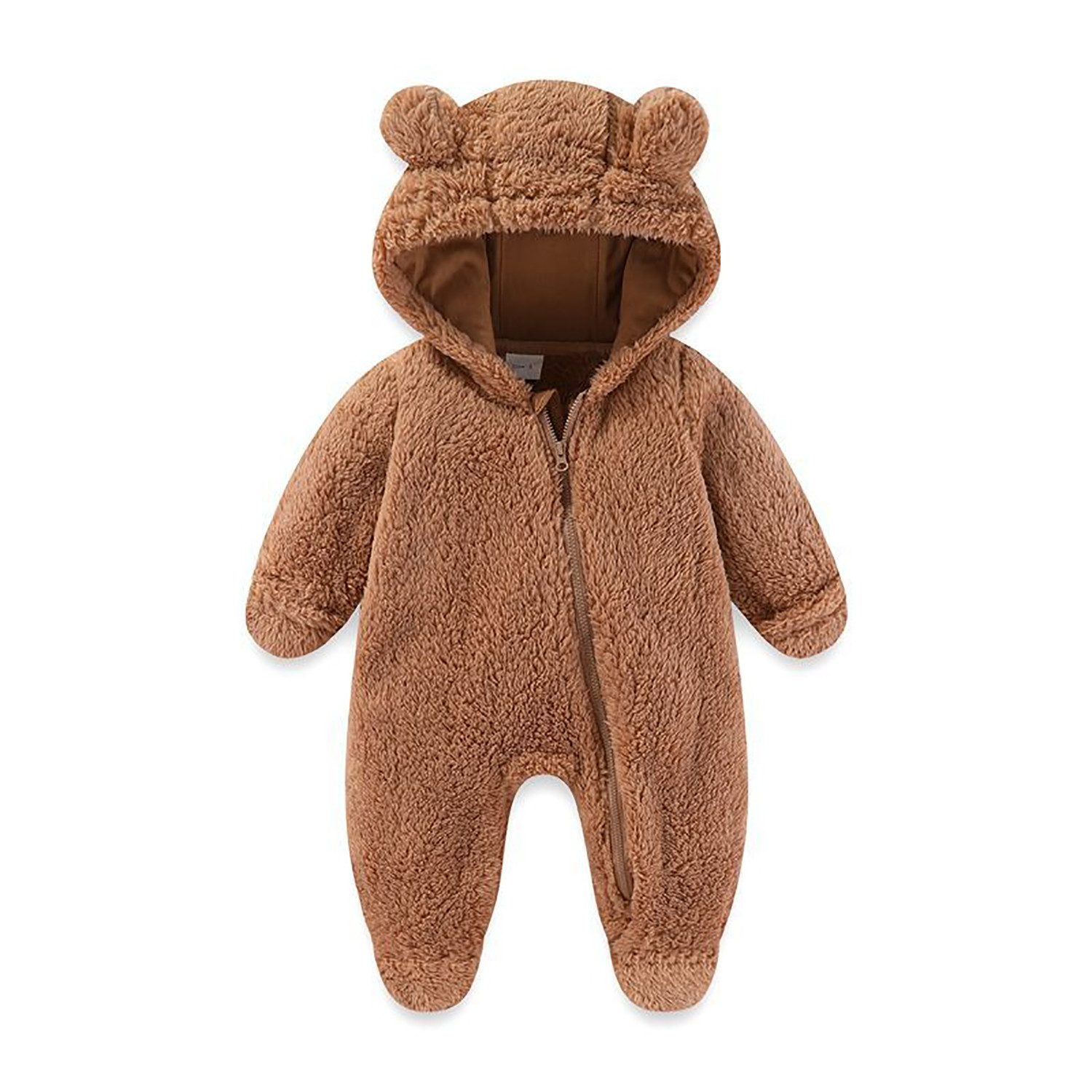 Refttenw Strampler Winter Warme Baby Strampler Neugeborene Fleeceoverall für 0-12 Monate mit Kapuze & Reißverschluss