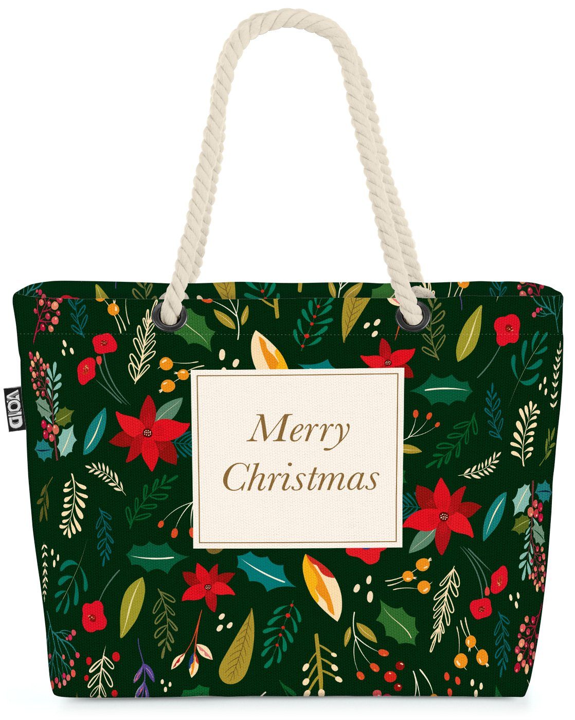 VOID Strandtasche (1-tlg), Merry Christmas grün Beach Bag Weinachten Glückwunsch Verpackung Geschenke Niko