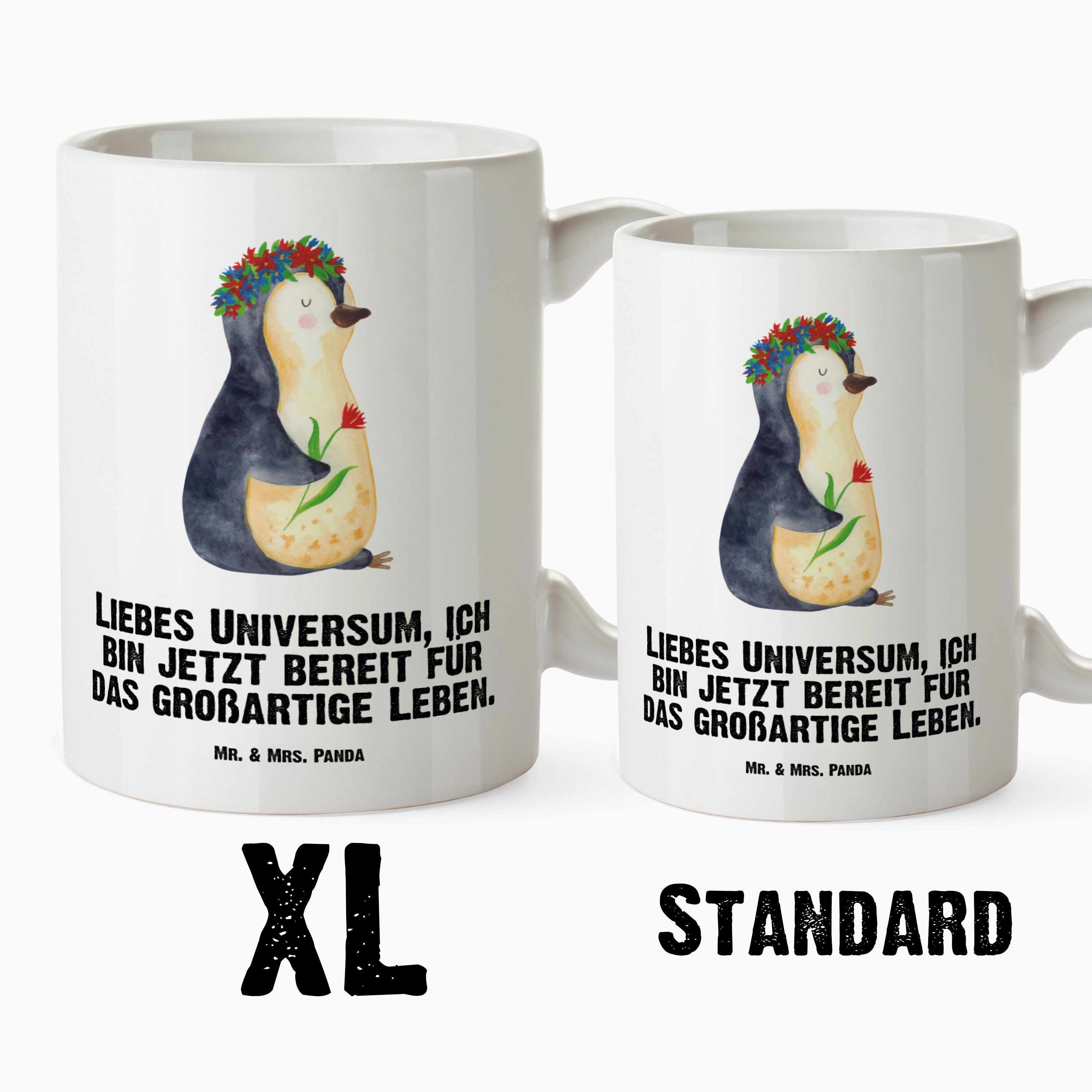 Mrs. & - - Kaffeetasse, Leben, Grosse Mr. Geschenk, Gro, Tasse XL Weiß Pinguin Blumenkranz Tasse Keramik Panda