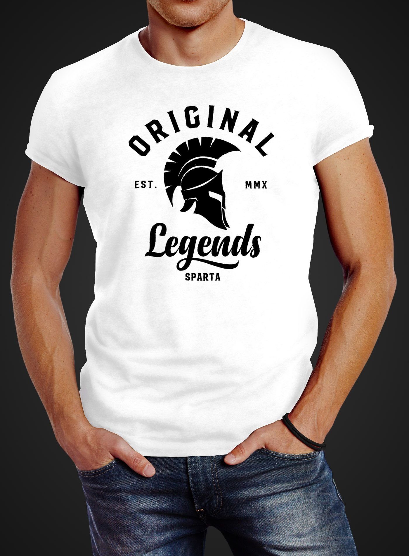 Fit Sparta Original Legends Neverless® Slim Neverless Print-Shirt T-Shirt mit Streetwear weiß Herren Print Gladiator