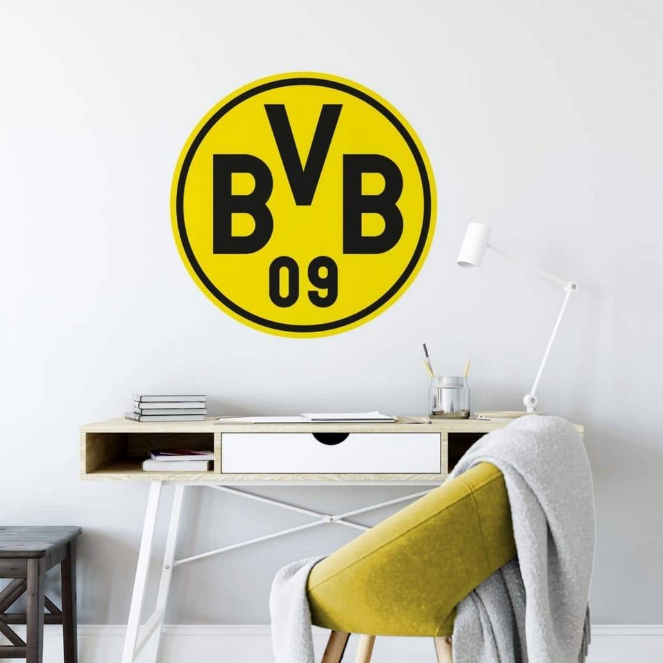 Borussia Dortmund Wandtattoo Fußball Wandtattoo Borussia Dortmund BVB 09  Logo Rund Wohnzimmer Sticker, Wandbild selbstklebend, entfernbar