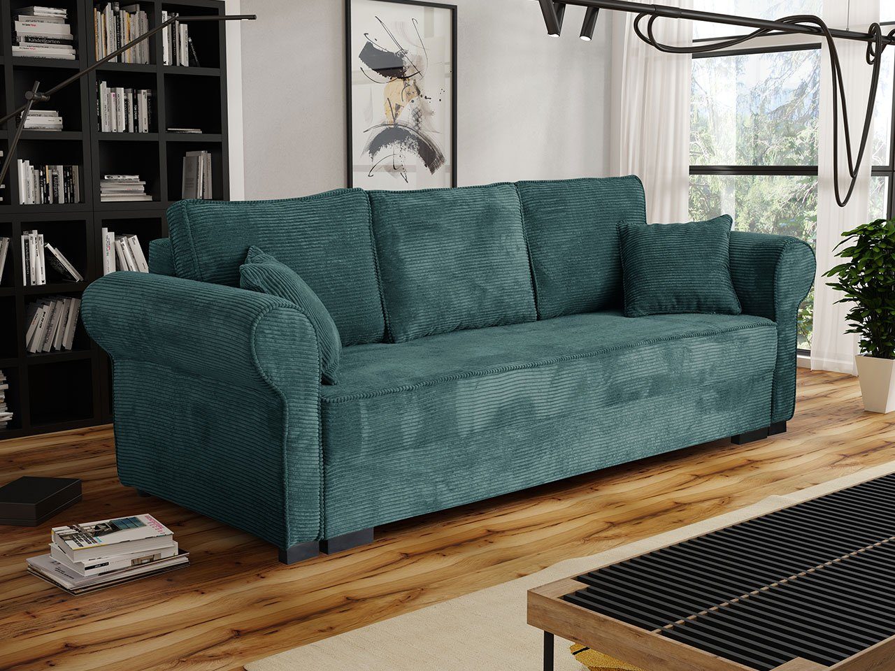 Set Bettkasten, mit Sofa, Cord, 3 Schlaffunktion und Sitzer Kissen Olimpia Poso MIRJAN24 125 Freistehendes Polstersofa, Schlafsofa