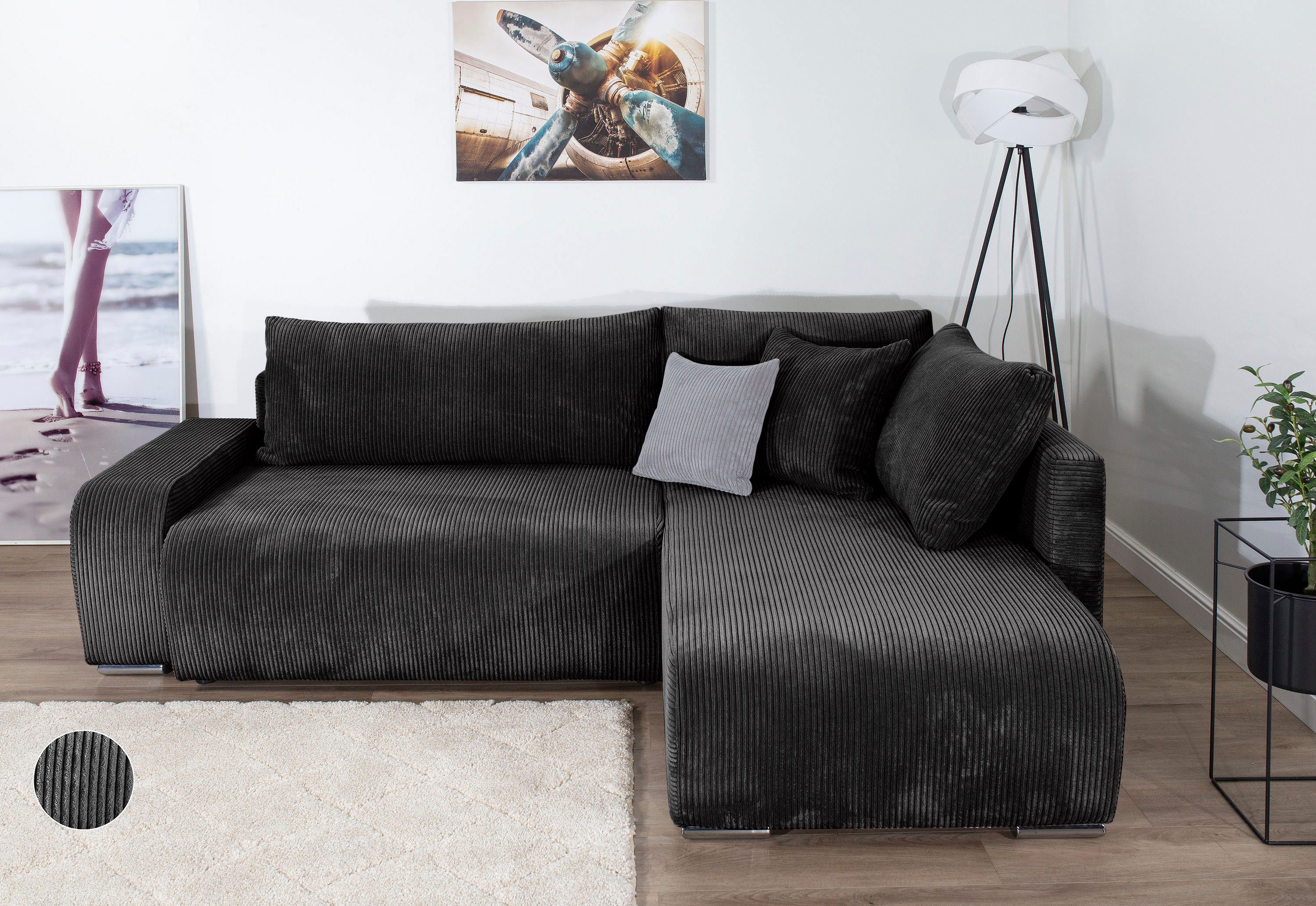 COLLECTION AB Ecksofa Poppy L-Form, B: 227 cm, Bettfunktion, Bettkasten & 1 Zierkissen