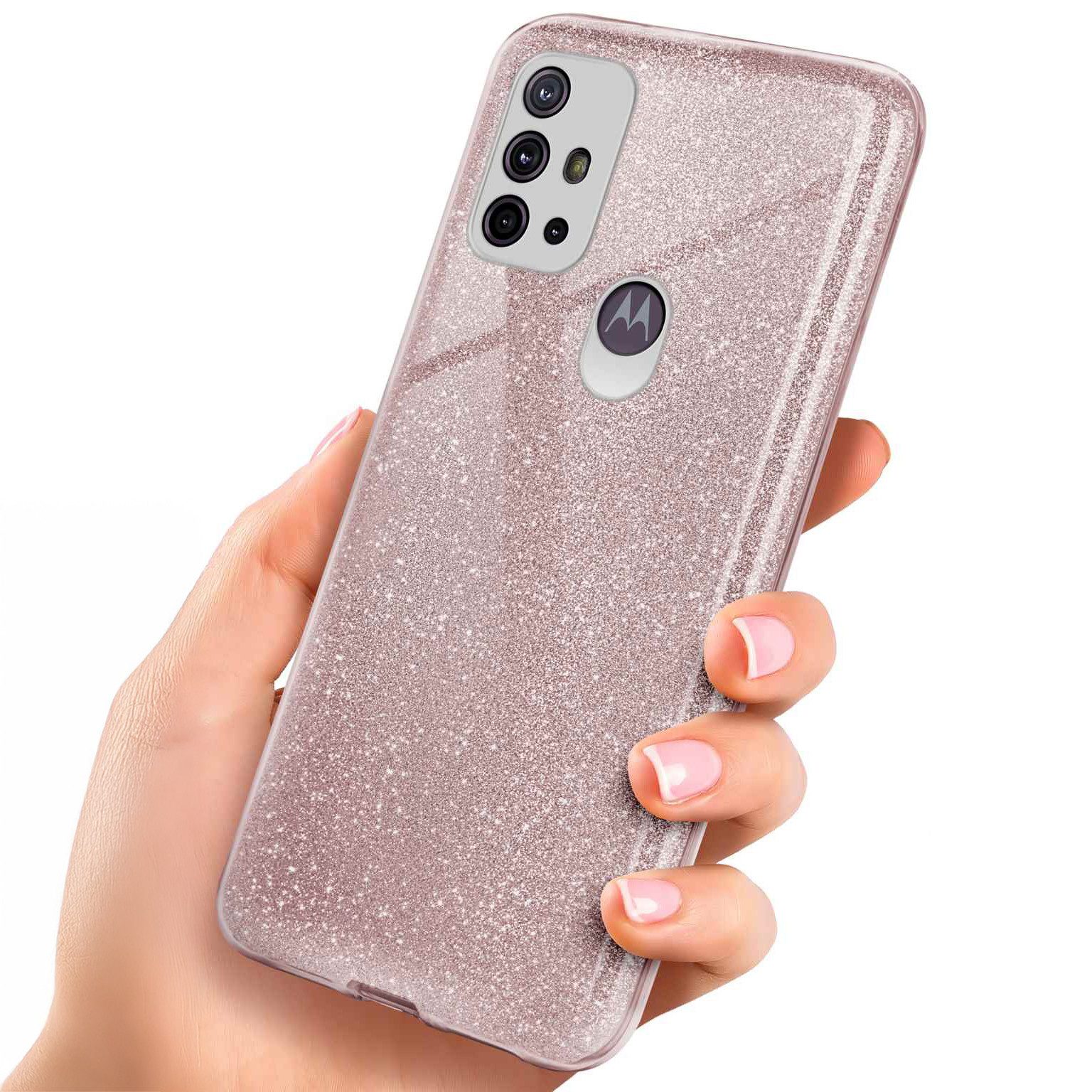 ONEFLOW Handyhülle für Motorola Moto G10 Glitzer Hülle Glitter Case Rosa 6,5 Zoll, Hülle Glitzernd Dünne Schutzhülle mit Kameraschutz Frauen Glitzerhülle