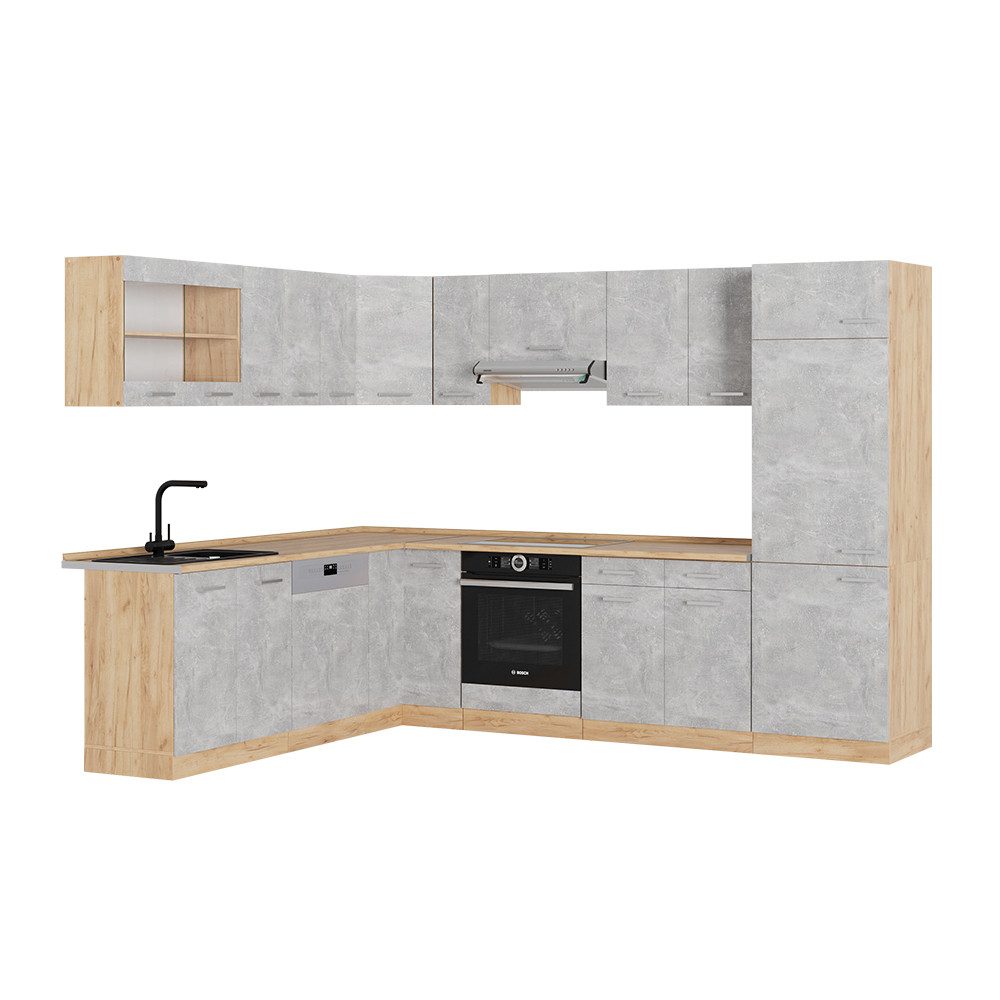 Vicco Winkelküche R-Line, Beton/Goldkraft Eiche, 227 günstig online kaufen