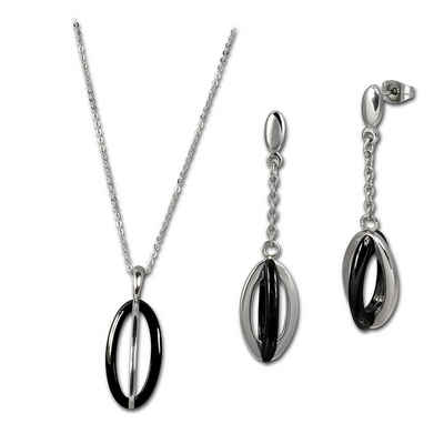 Amello Schmuckset Amello Edelstahlschmuckset Keramik schwarz (Schmuckset, 2-tlg., Schmucksets), Damen Schmucksets, Edelstahl (Stainless Steel), Farbe: silberfarben, s