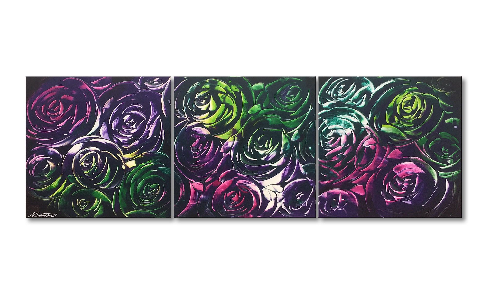 WandbilderXXL Gemälde Night Of Roses 180 x 60 cm, Abstraktes Gemälde, handgemaltes Unikat