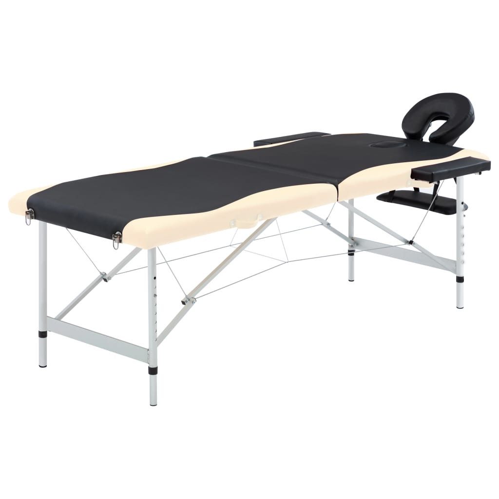 vidaXL Massageliege Massageliege Klappbar 2-Zonen Aluminiumgestell Schwarz Beige