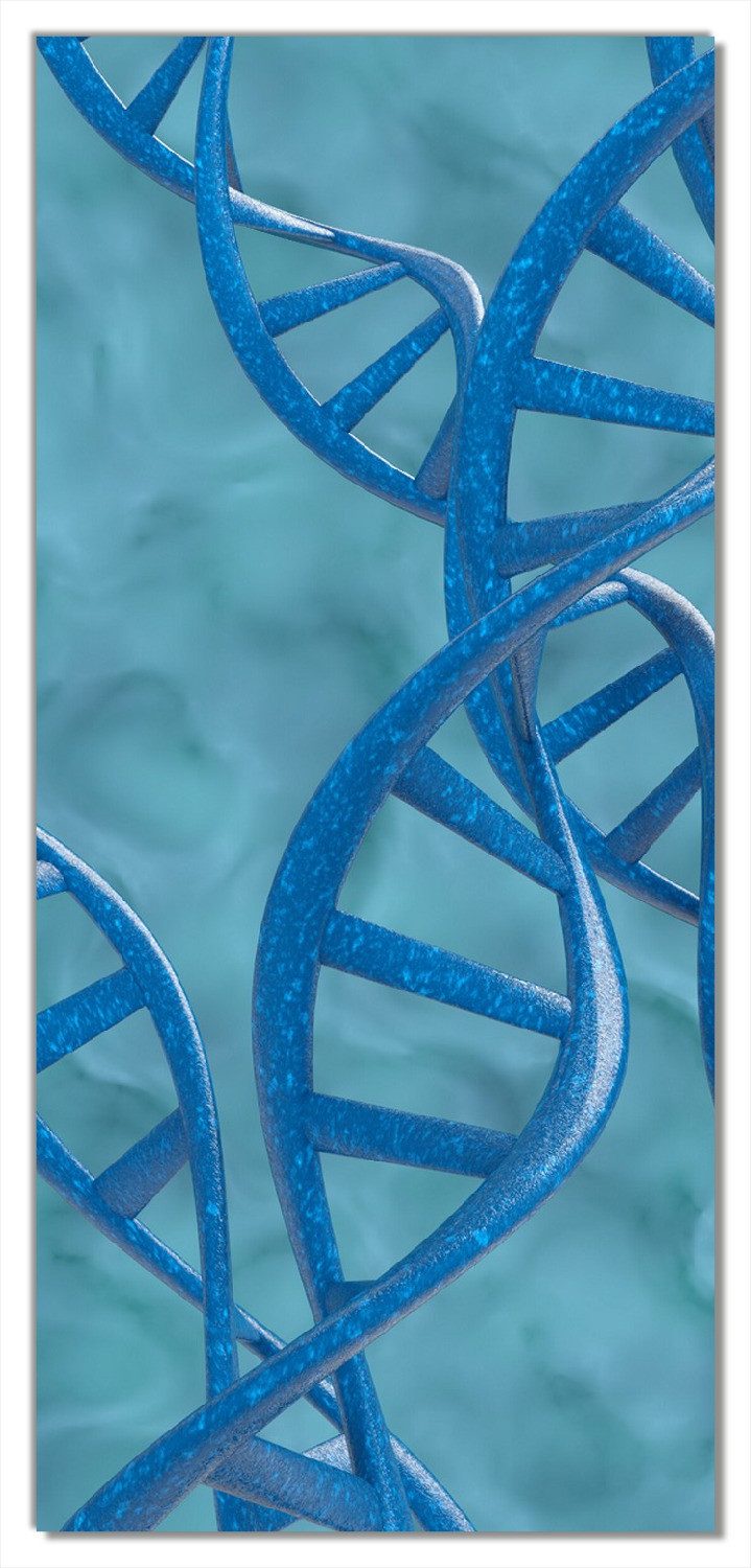 Türtapete DNA-Strang in blau auf türkisem Hintergrund