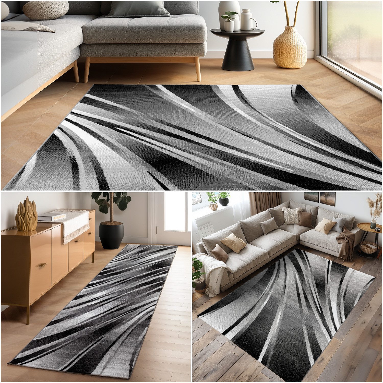 Carpettex Designteppich Abstrakt Wellen Design, Läufer, Höhe: 12 mm, Kurzflor Teppich Wohnzimmer Abstrakt Wellen Design versch. größe