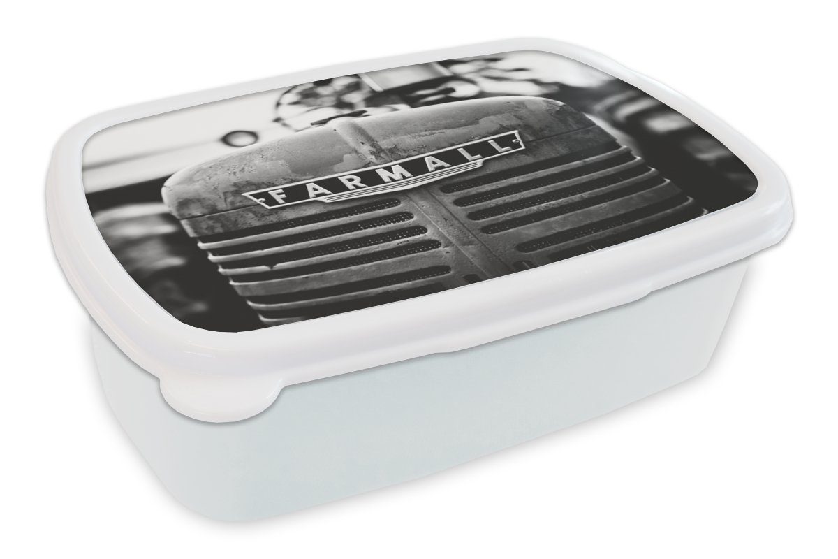 MuchoWow Lunchbox Traktor - Schwarz - Weiß, Kunststoff, (2-tlg), Brotbox für Kinder und Erwachsene, Brotdose, für Jungs und Mädchen
