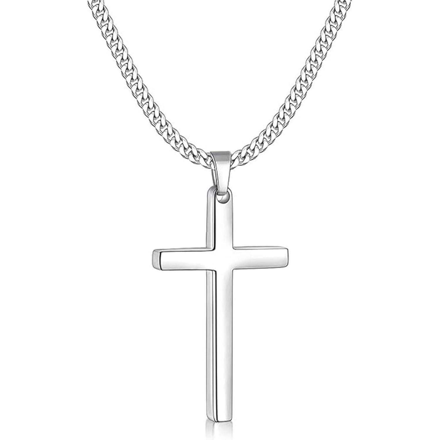 Kreuzkette Kreuz Kette Herren Edelstahl Anhänger Halskette Silber/Schwarz/Gold 4