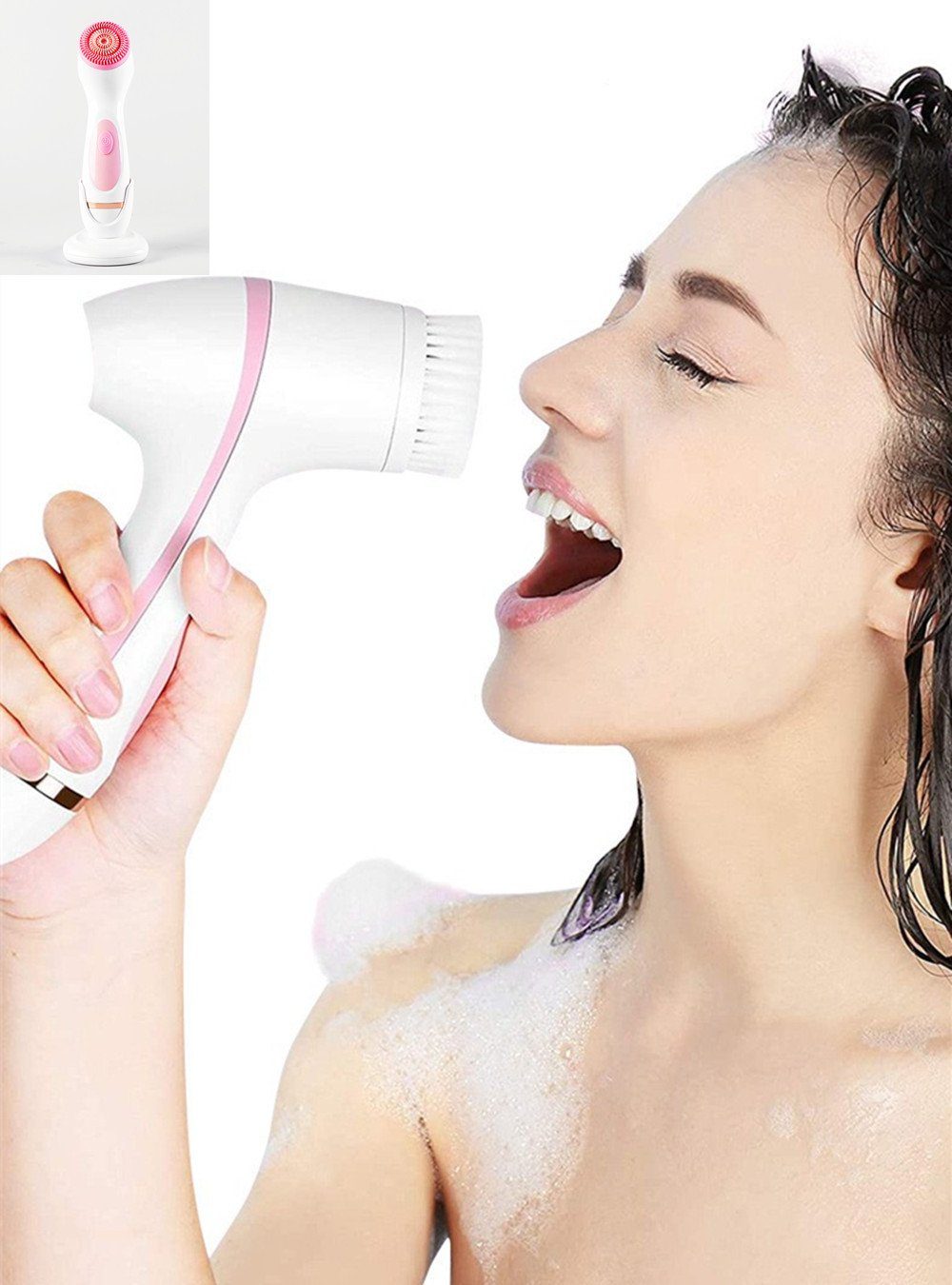 XDeer Gesichtspflege-Set 3 Pink 1 in Elektrische Gesichtsreinigungsbürste, Gesichtsbürste Wiederaufladbares Gesichtsreinigungsset Ölentfernung Schmutzablösung
