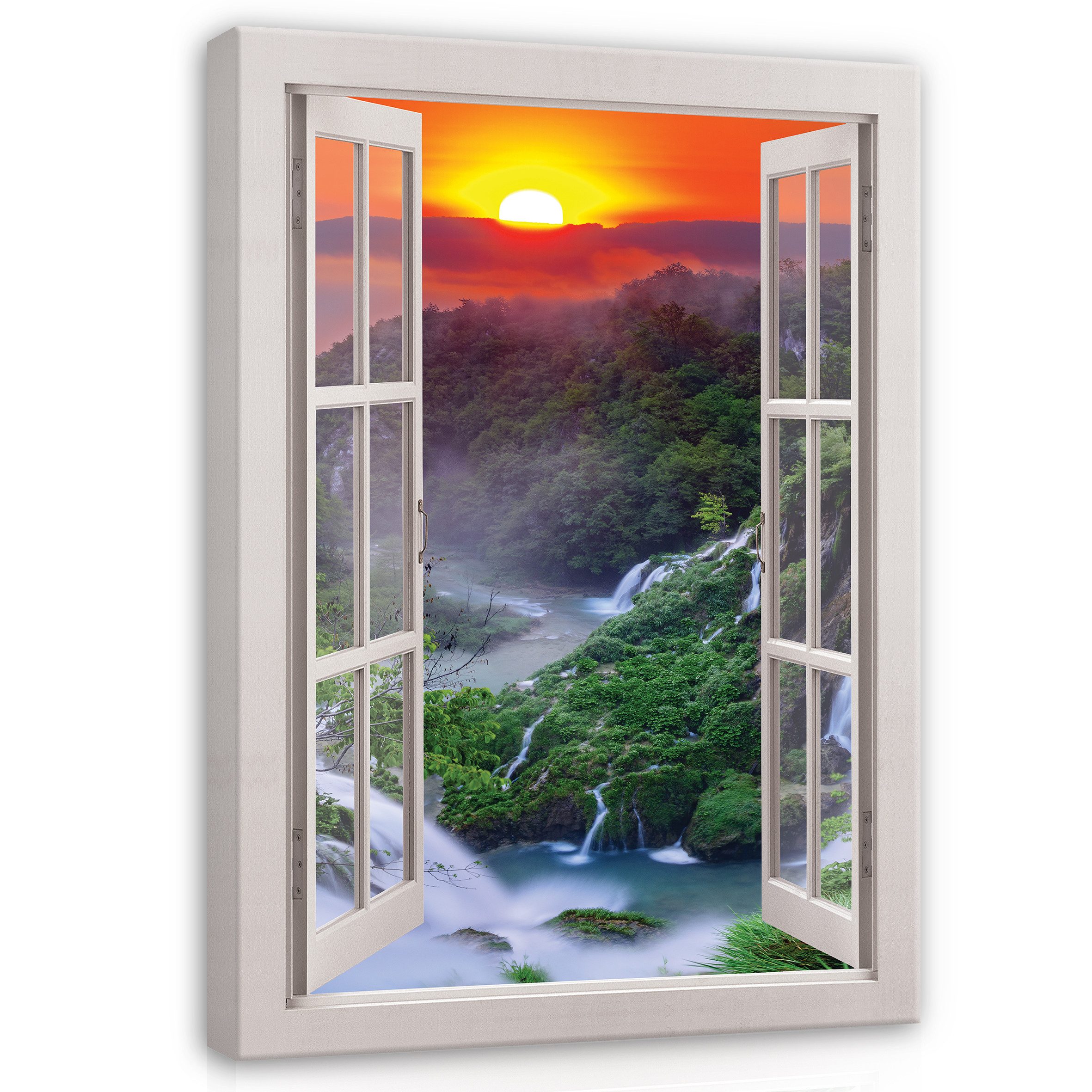 Leinwandbild Fenster Natur Berge 3D Effekt Modern Wandbilder Wand Deko XXL Bilder