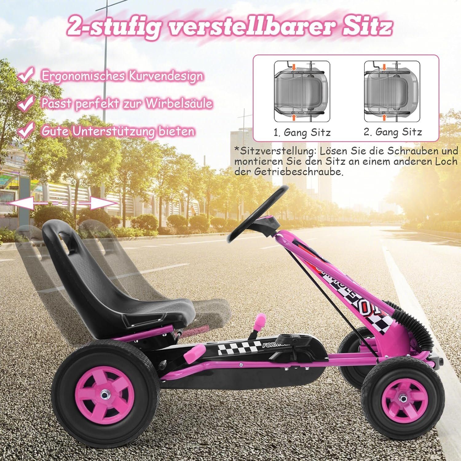 KOMFOTTEU Go-Kart Kinderfahrzeug Pedalfahrzeug, mit verstellbarem Sitz, für Kinder 3-8 Jahren