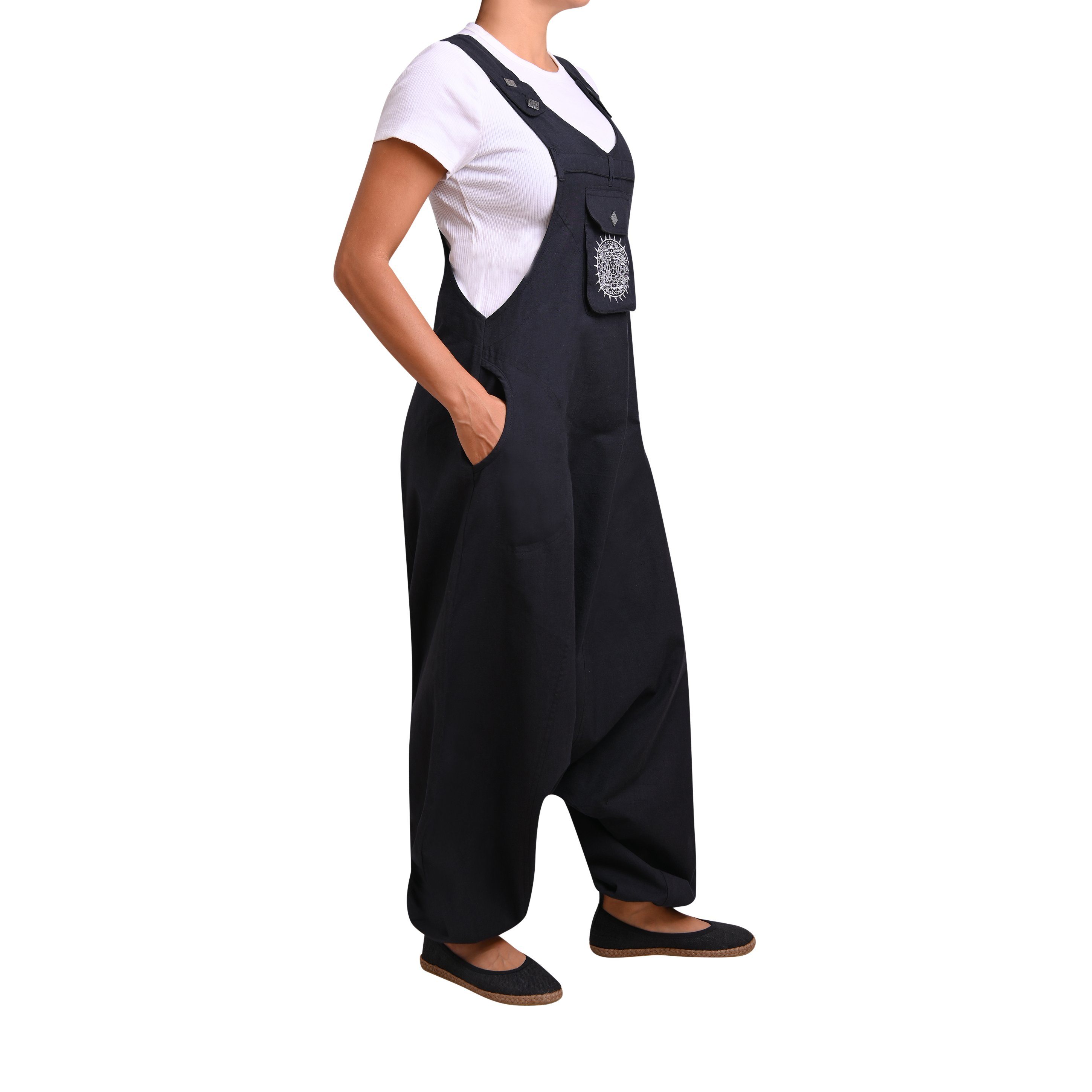 virblatt Jumpsuit Herren & Damen Latzhose, Baumwolle, Overall Herren Sommer Hosenanzug Goa Style, aufgesticktes Mandala – Bild 4 von 5