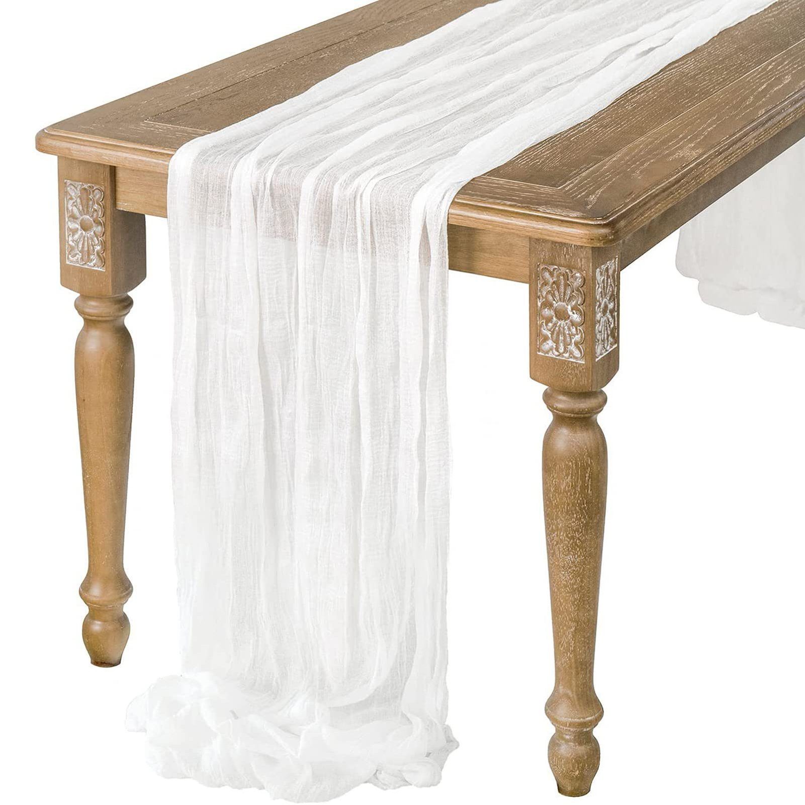 rustikaler 400 Seihtuch, Tischdecke 90 x für Stoff, Weiß Tischläufer Boho-Hochzeit, Geburtstagsfeier, halbdurchsichtiger cm Gaze-Tischläufer,